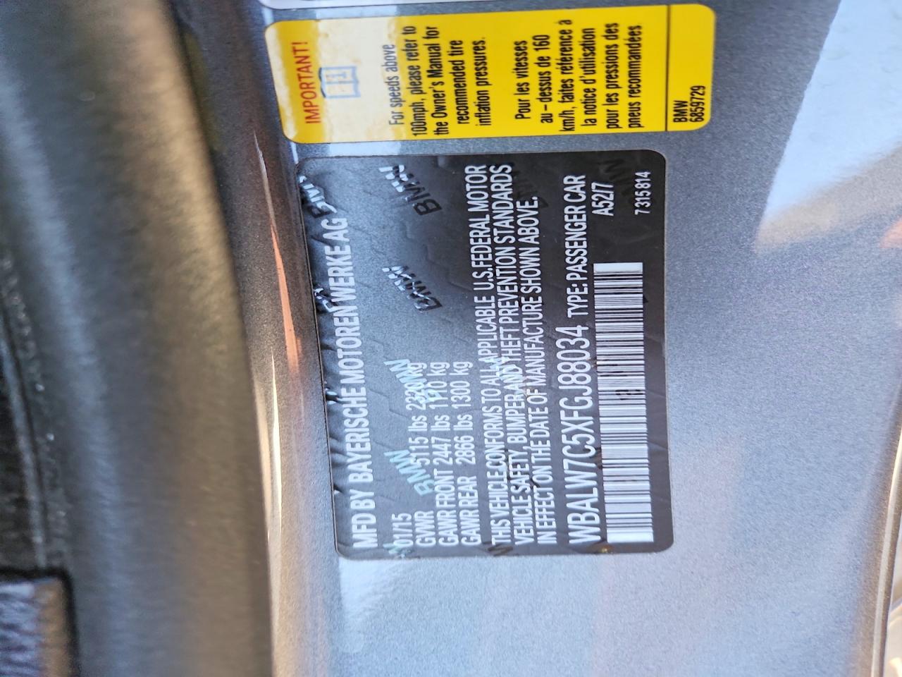 2015 Bmw 640 I Gray vin: WBALW7C5XFGJ88034