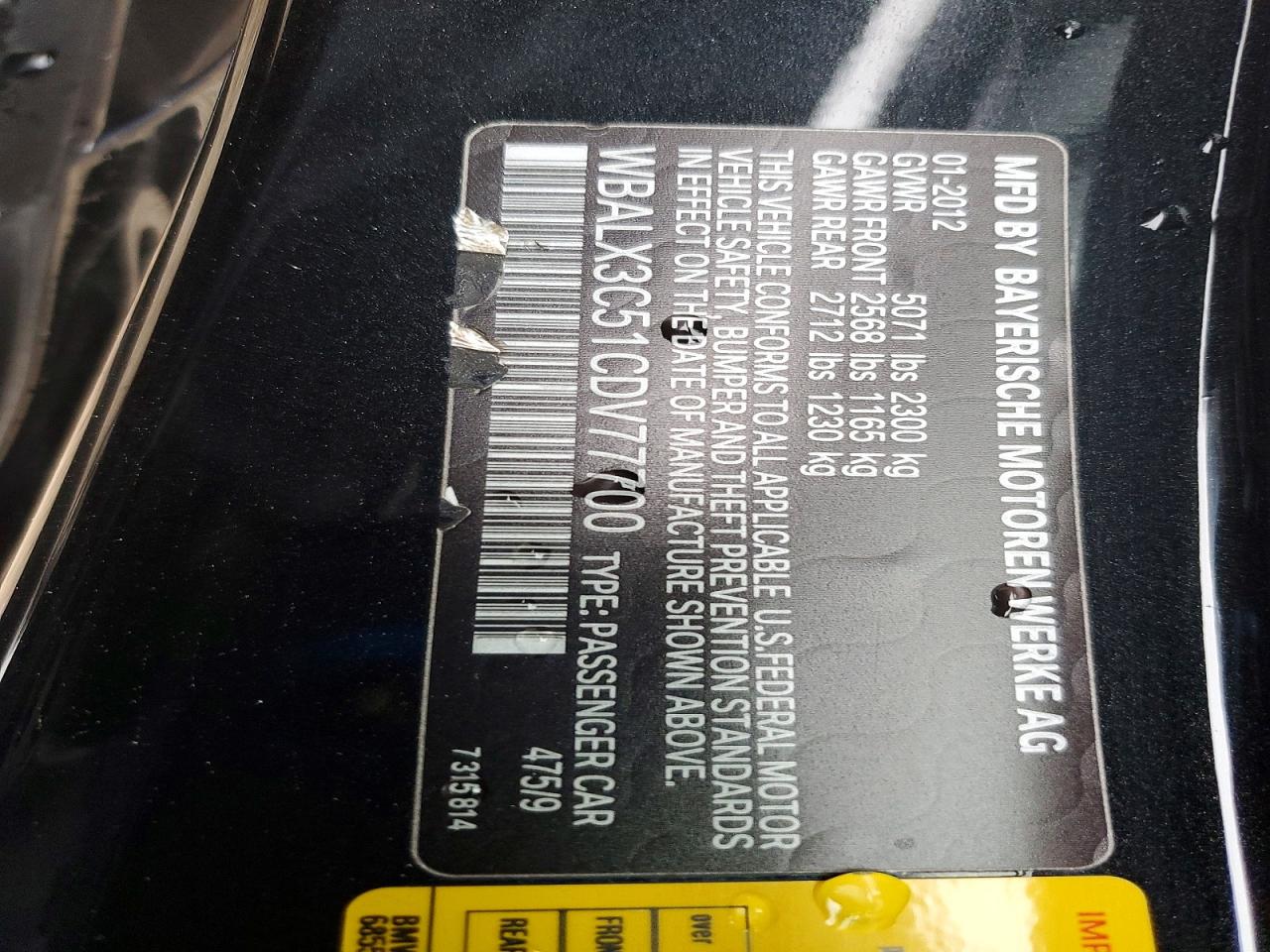 2012 Bmw 650 I Black vin: WBALX3C51CDV77700