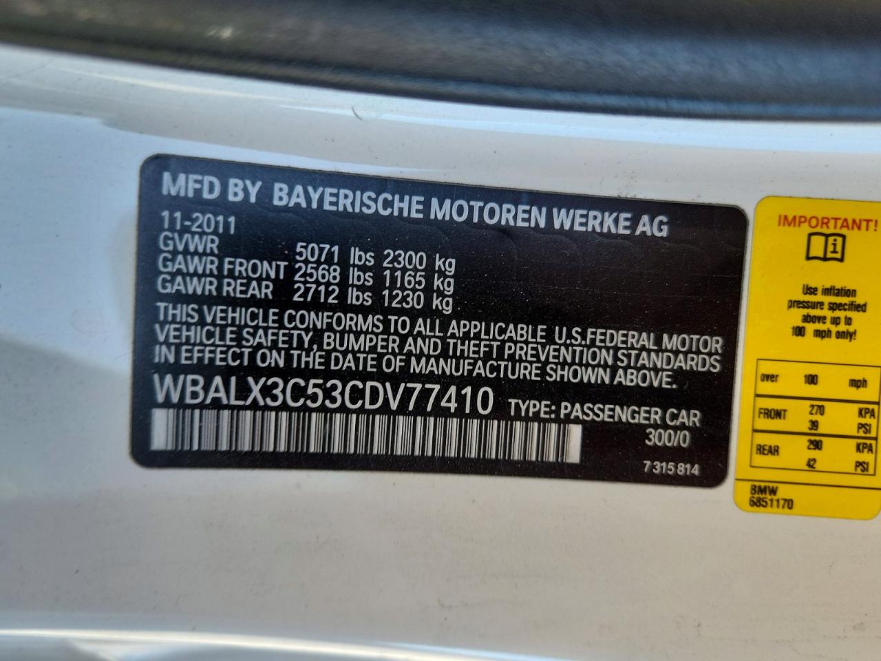 2012 Bmw 650 I Белый vin: WBALX3C53CDV77410