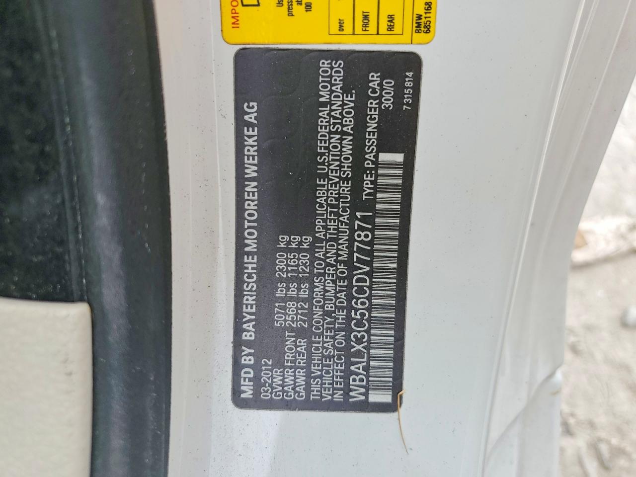 2012 Bmw 650 I White vin: WBALX3C56CDV77871