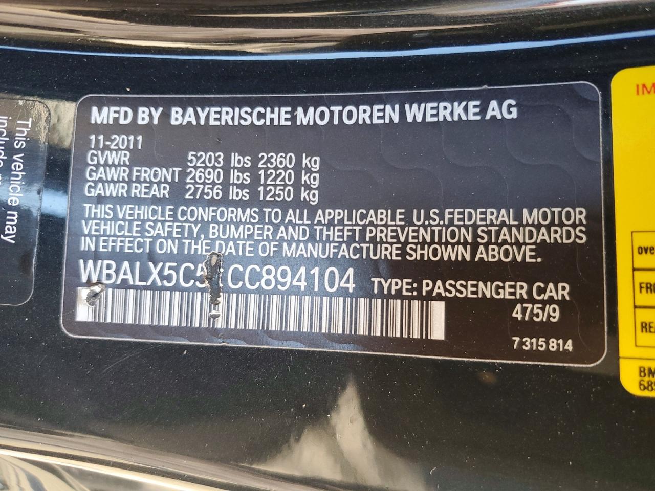 2012 Bmw 650 Xi Black vin: WBALX5C51CC894104