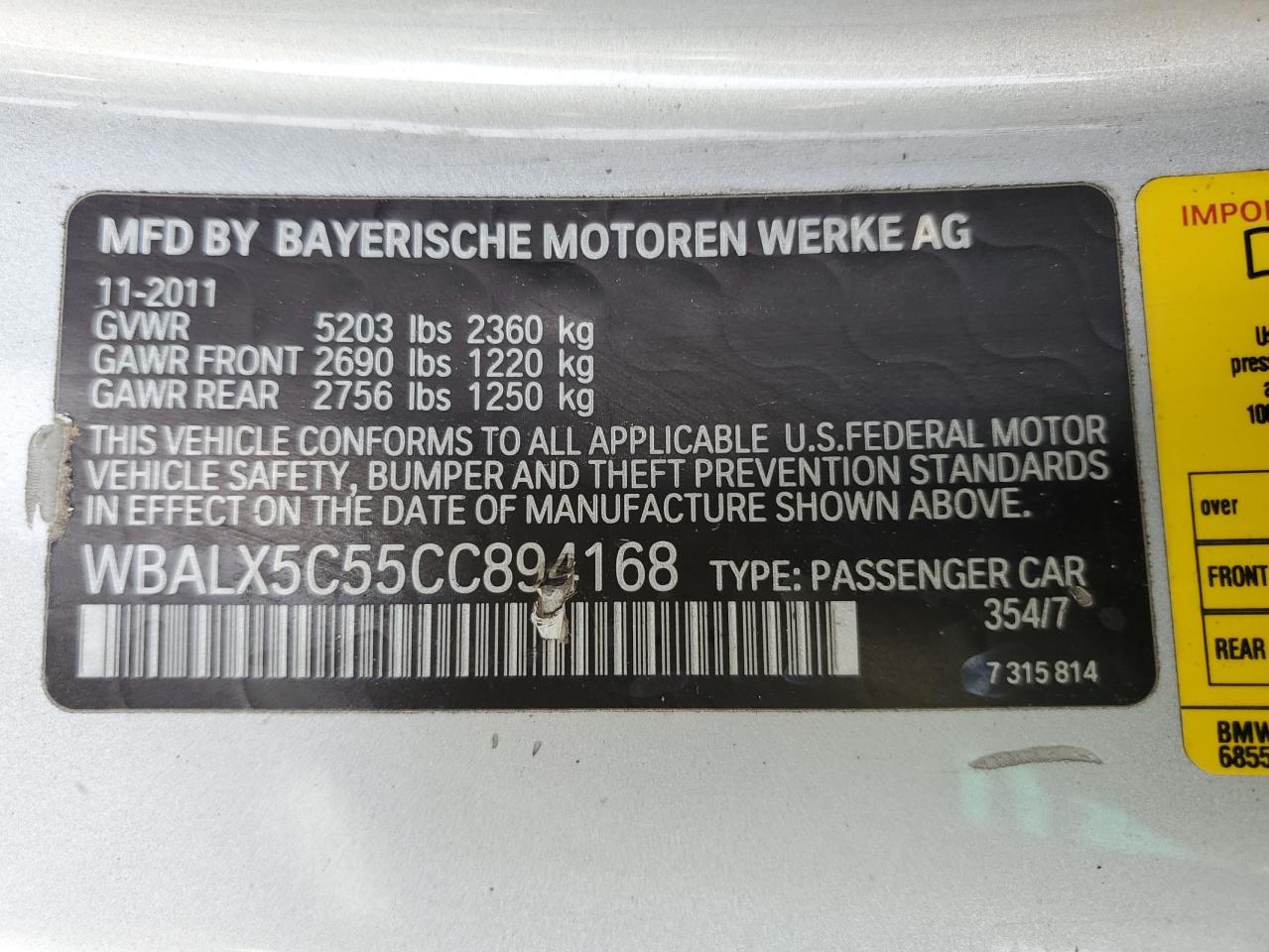 2012 Bmw 650 Xi Silver vin: WBALX5C55CC894168