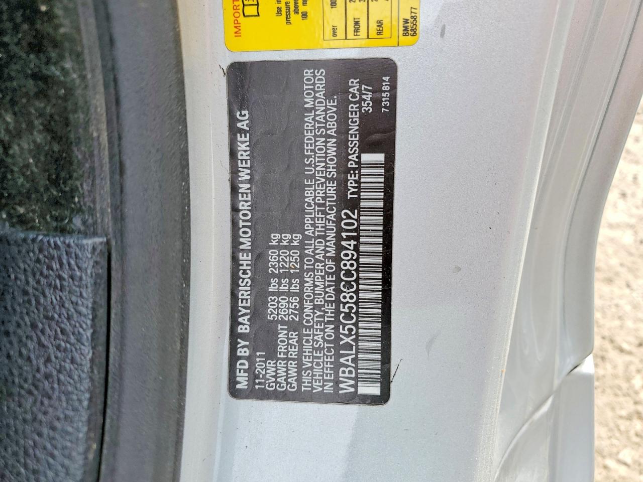 2012 Bmw 650 Xi Silver vin: WBALX5C58CC894102