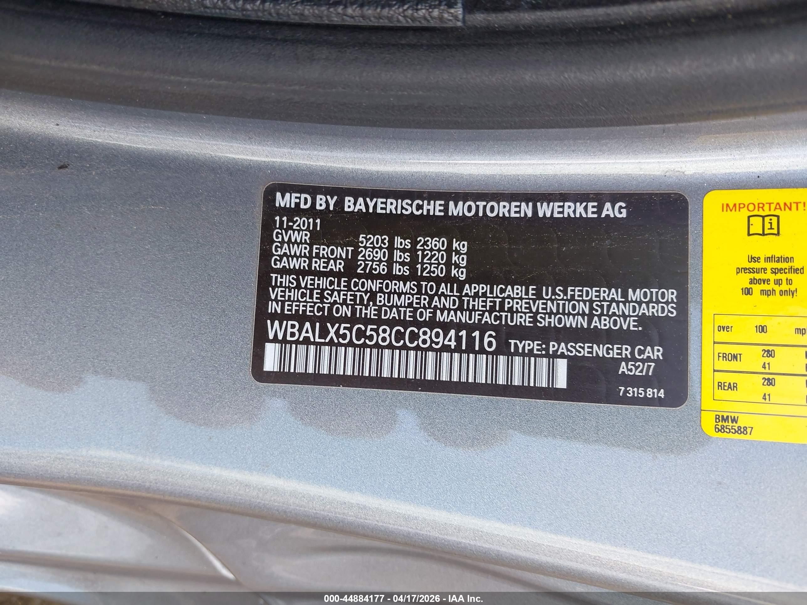 2012 Bmw 650i Xdrive Gray vin: WBALX5C58CC894116