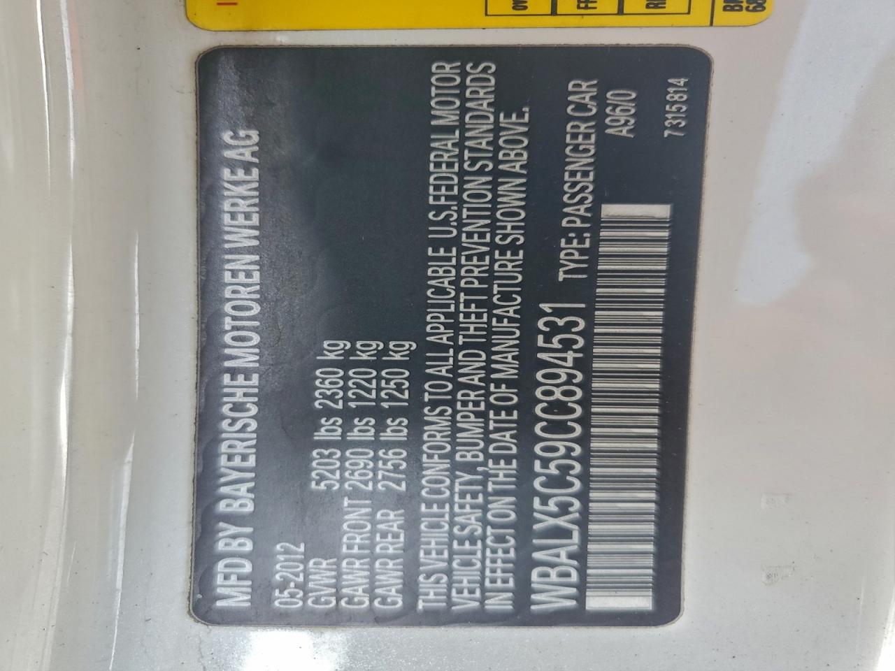 2012 Bmw 650 Xi White vin: WBALX5C59CC894531