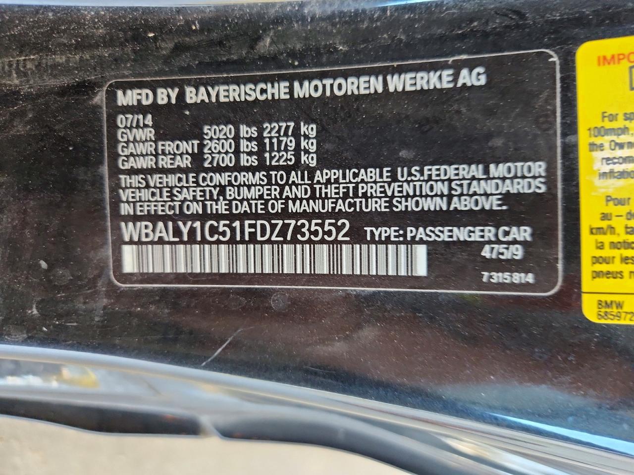 2015 Bmw 640 Xi Black vin: WBALY1C51FDZ73552