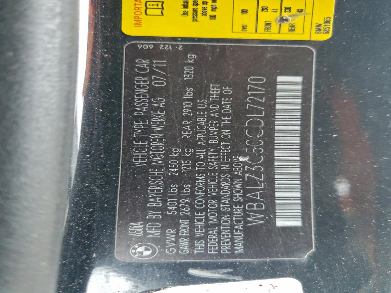 2012 Bmw 650 I Black vin: WBALZ3C50CDL72170