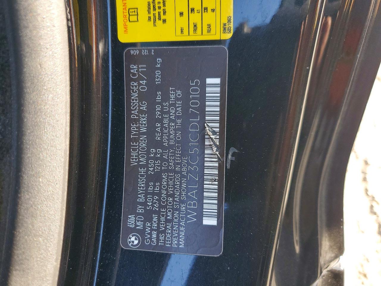 2012 Bmw 650 I Black vin: WBALZ3C51CDL70105