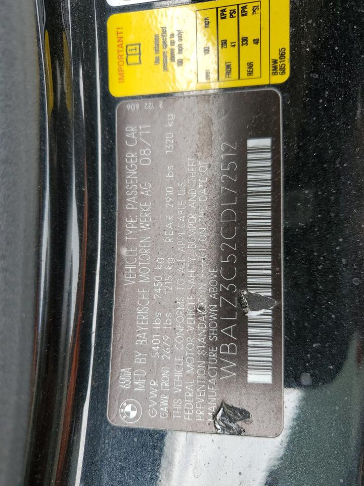 2012 Bmw 650 I White vin: WBALZ3C52CDL72512