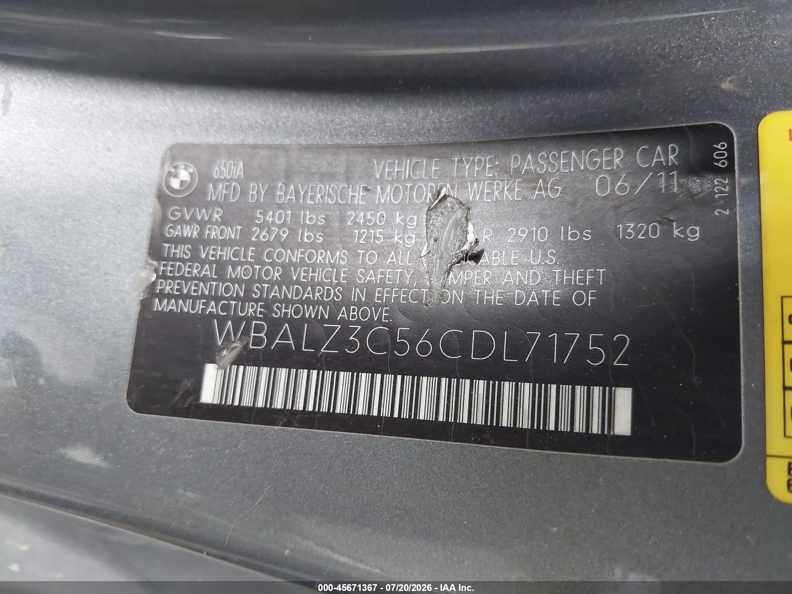 2012 Bmw 650i   Gray vin: WBALZ3C56CDL71752