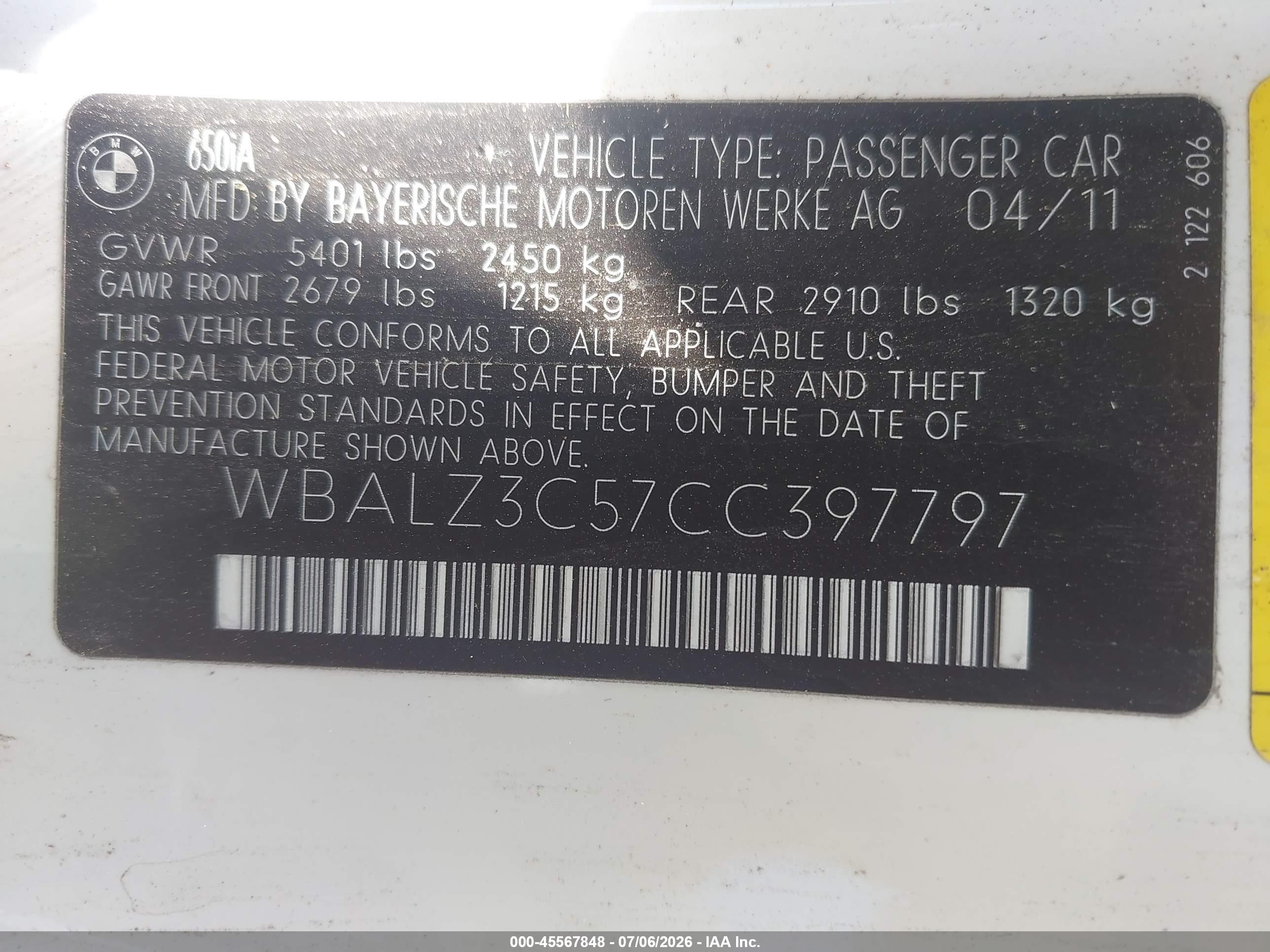 2012 Bmw 650i   White vin: WBALZ3C57CC397797