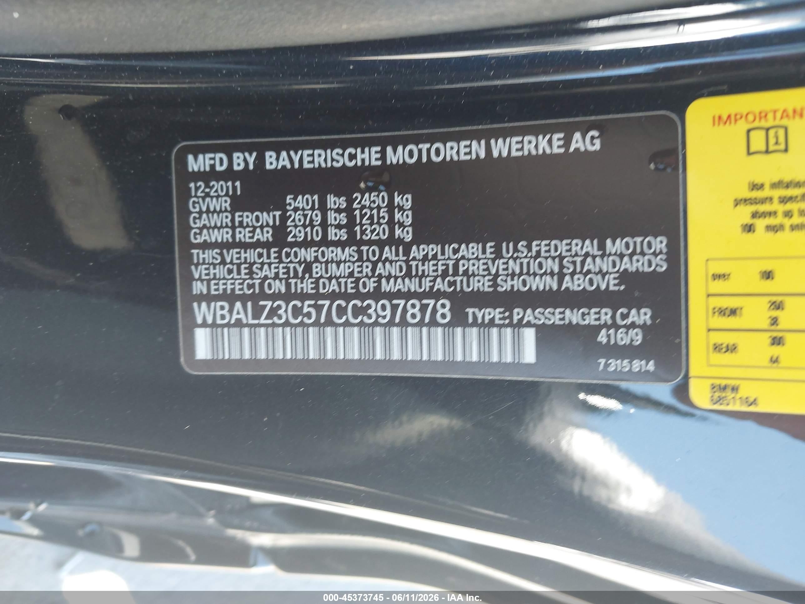 2012 Bmw 650i   Синий vin: WBALZ3C57CC397878