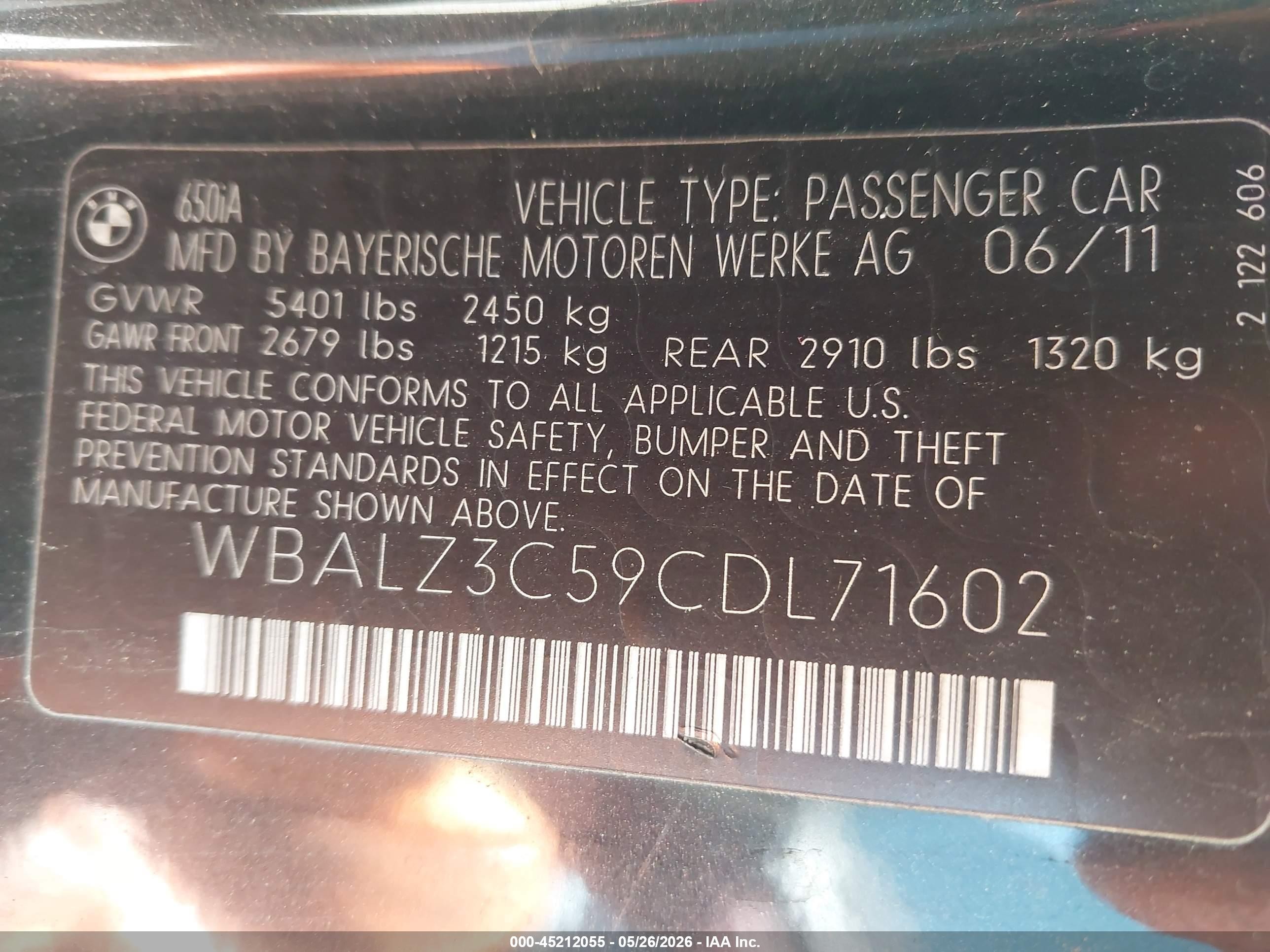 2012 Bmw 650i   Black vin: WBALZ3C59CDL71602