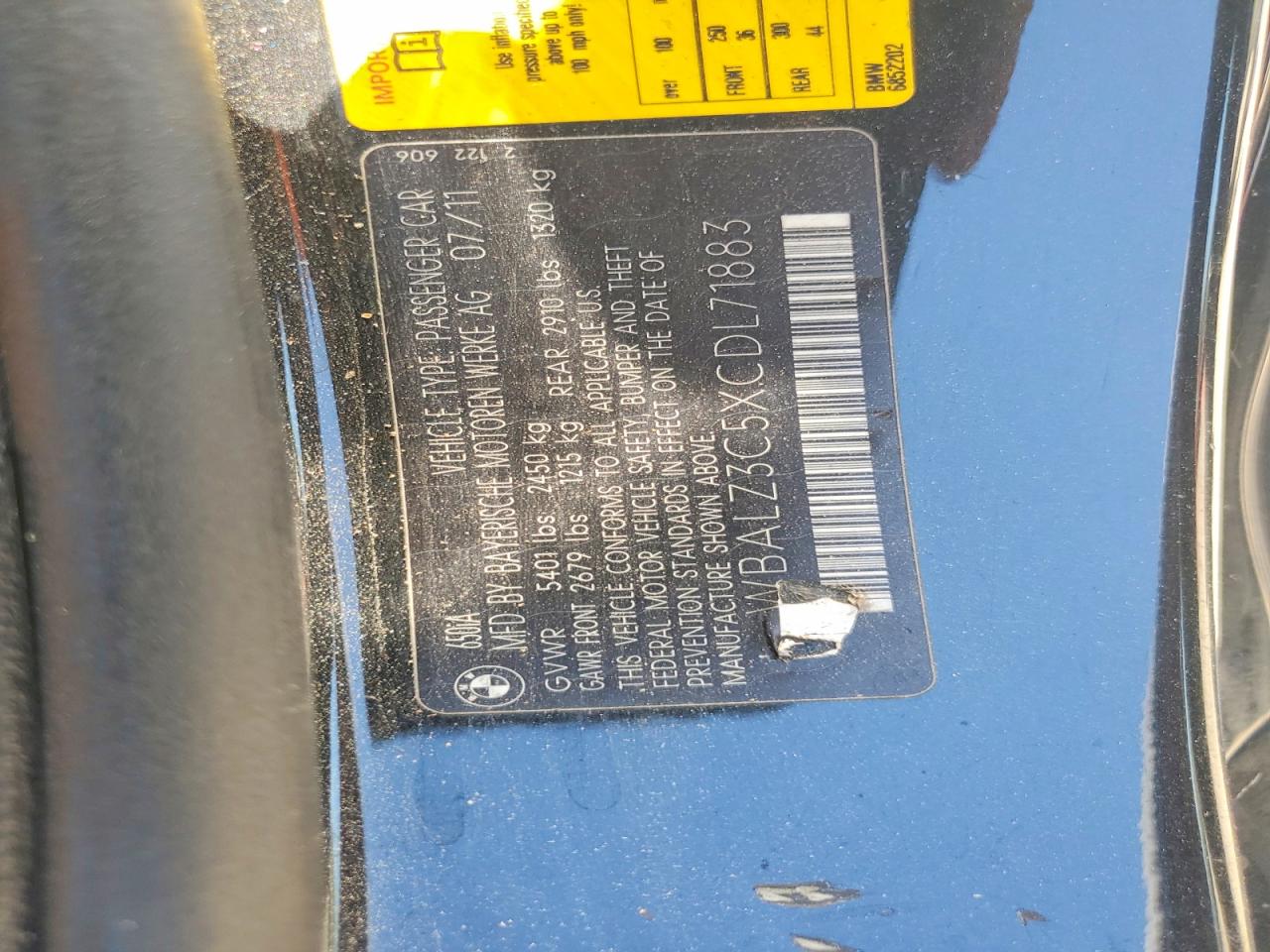 2012 Bmw 650 I Black vin: WBALZ3C5XCDL71883