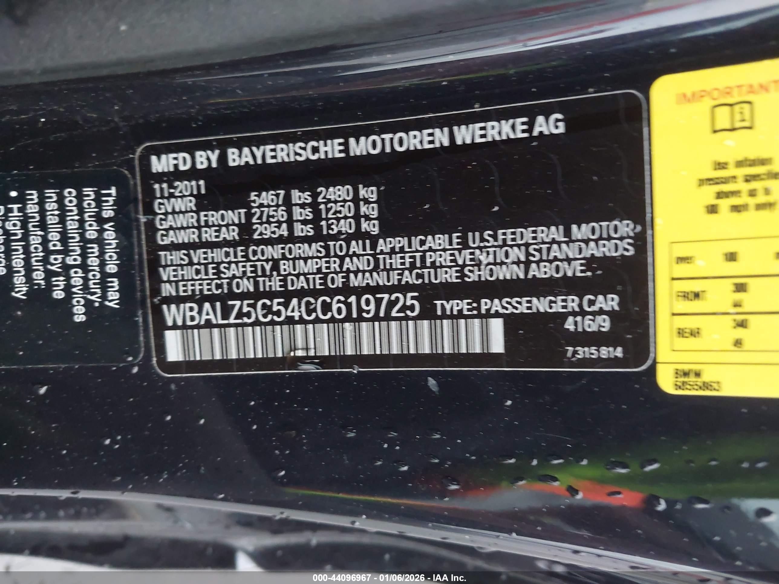 2012 Bmw 650i Xdrive Blue vin: WBALZ5C54CC619725