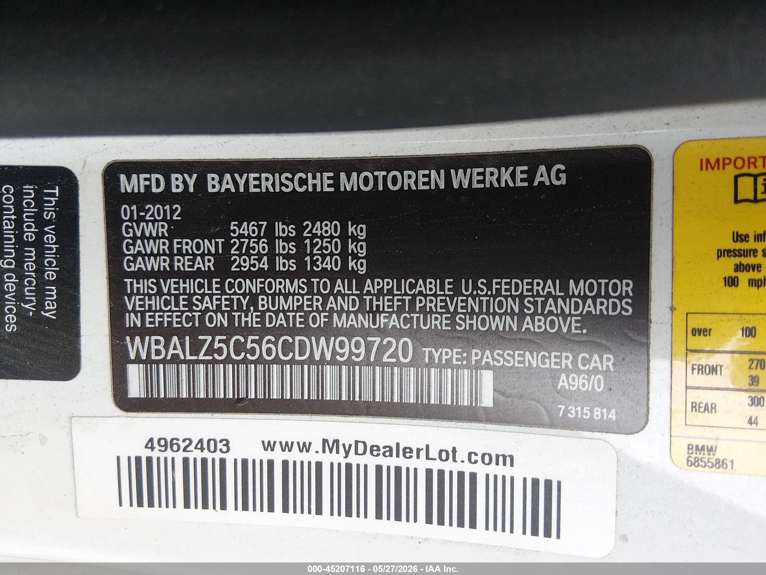 2012 Bmw 650i Xdrive White vin: WBALZ5C56CDW99720
