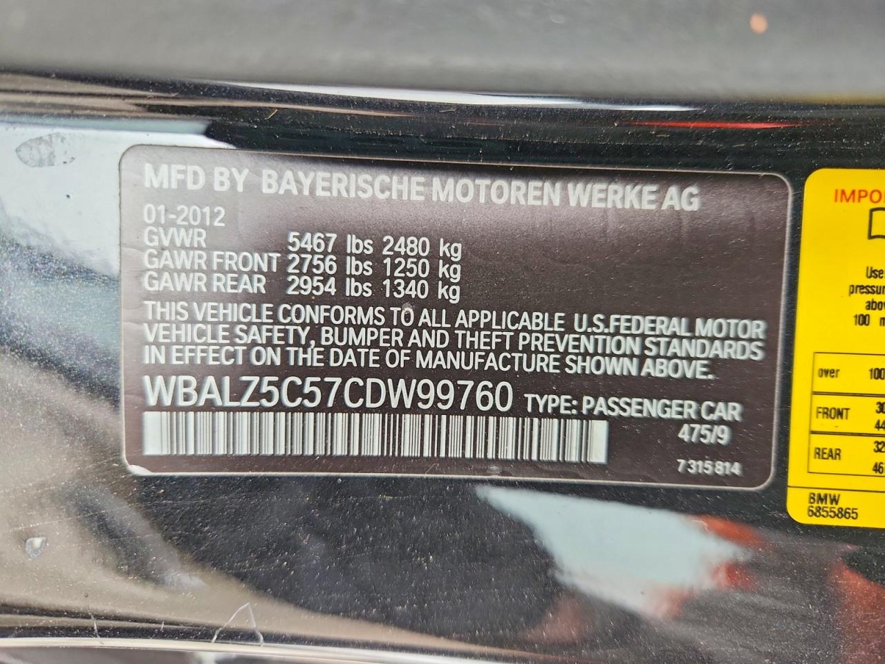 2012 Bmw 650 Xi Black vin: WBALZ5C57CDW99760