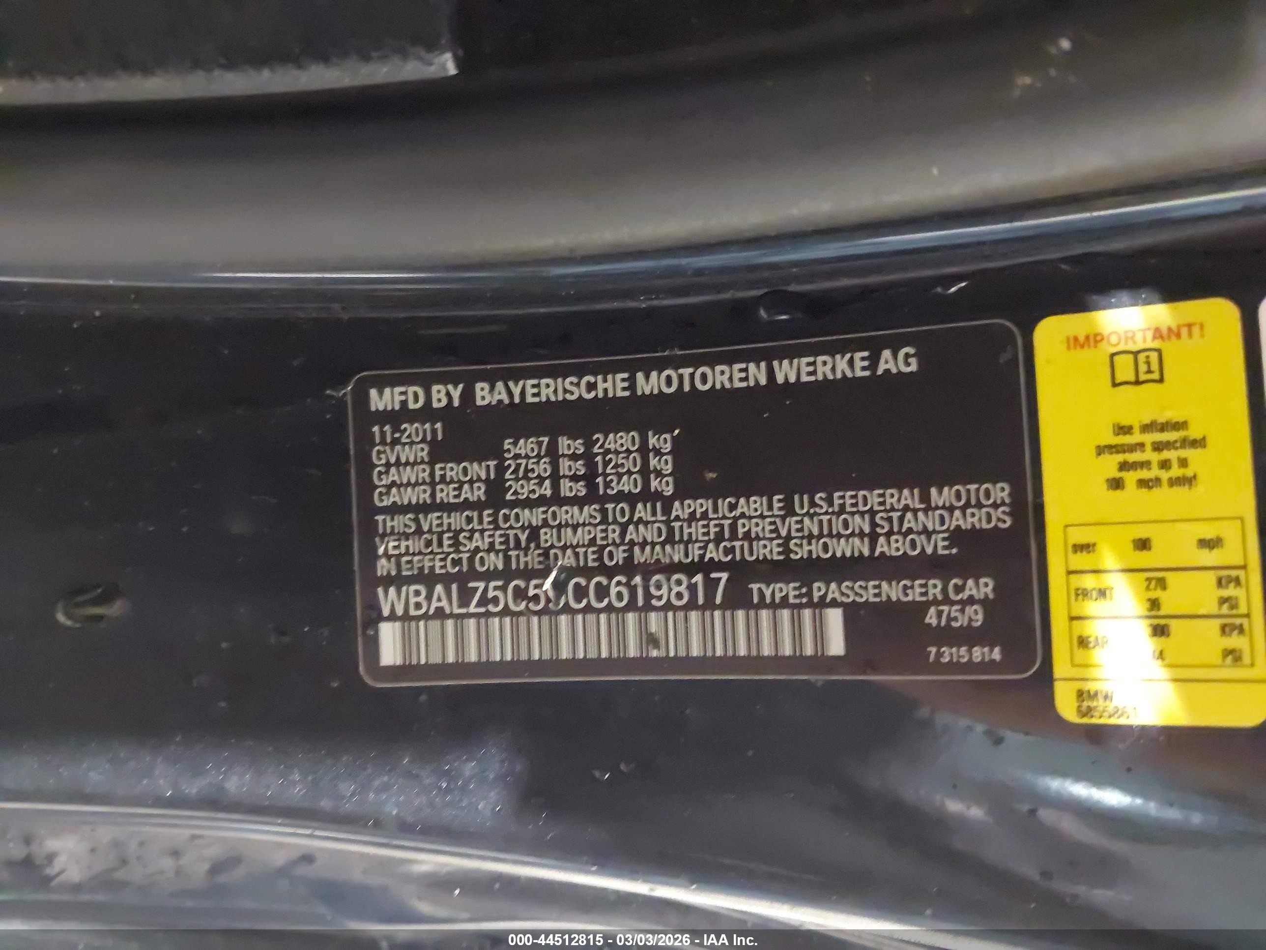 2012 Bmw 650i Xdrive Black vin: WBALZ5C59CC619817
