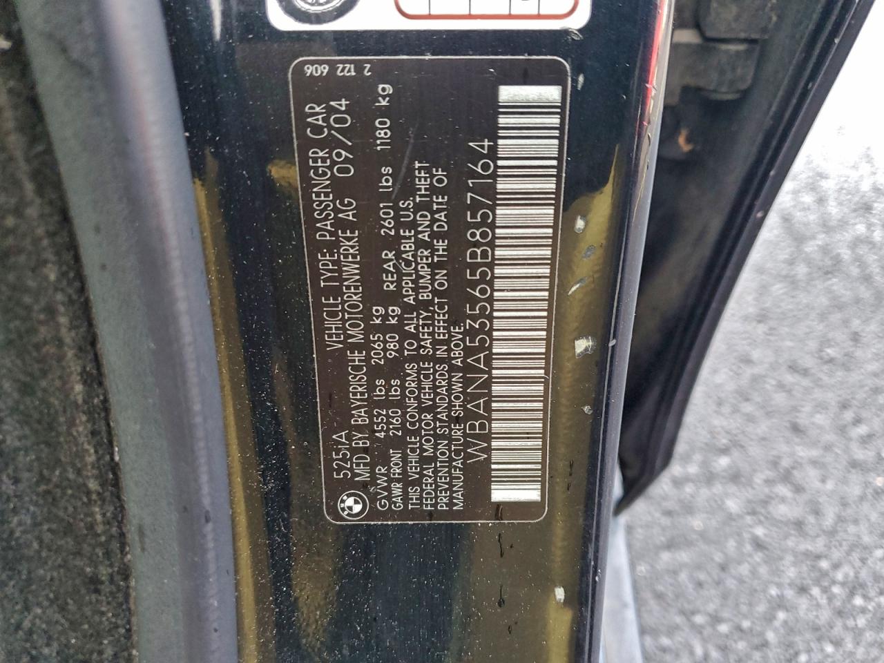 2005 Bmw 525 I Black vin: WBANA53565B857164