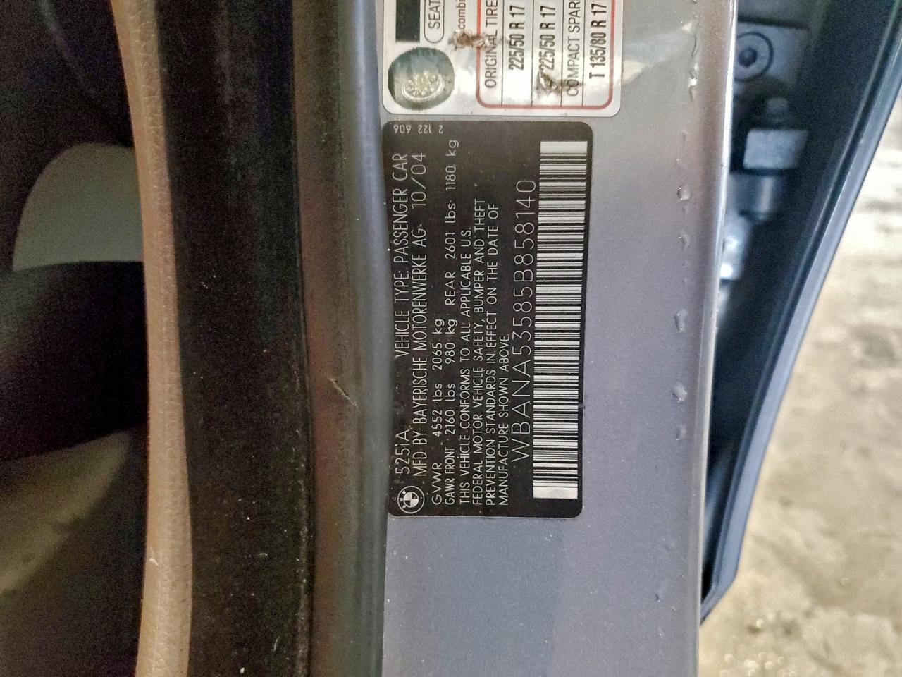 2005 Bmw 525 I Gray vin: WBANA53585B858140