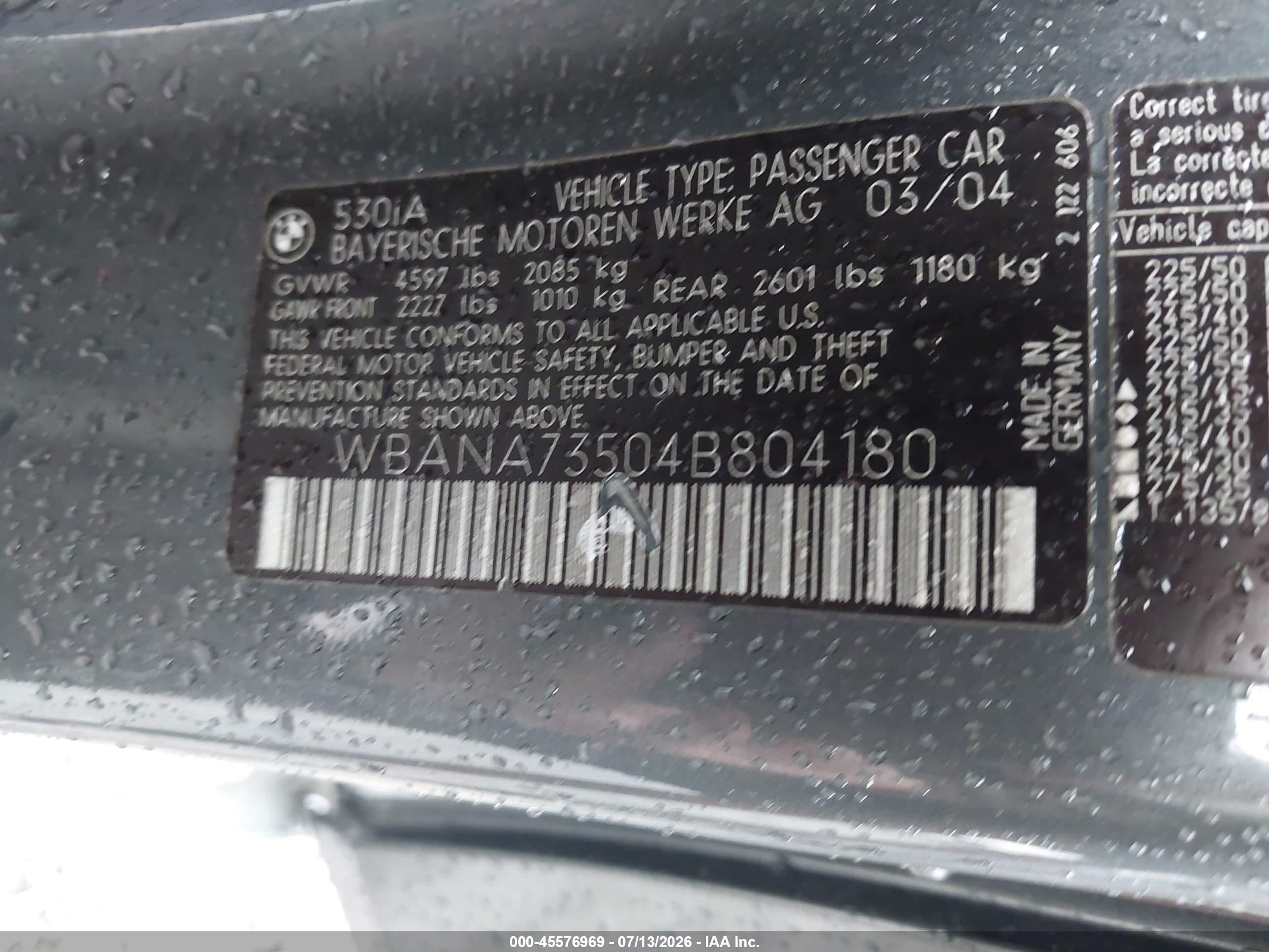 2004 Bmw 530i   Gray vin: WBANA73504B804180