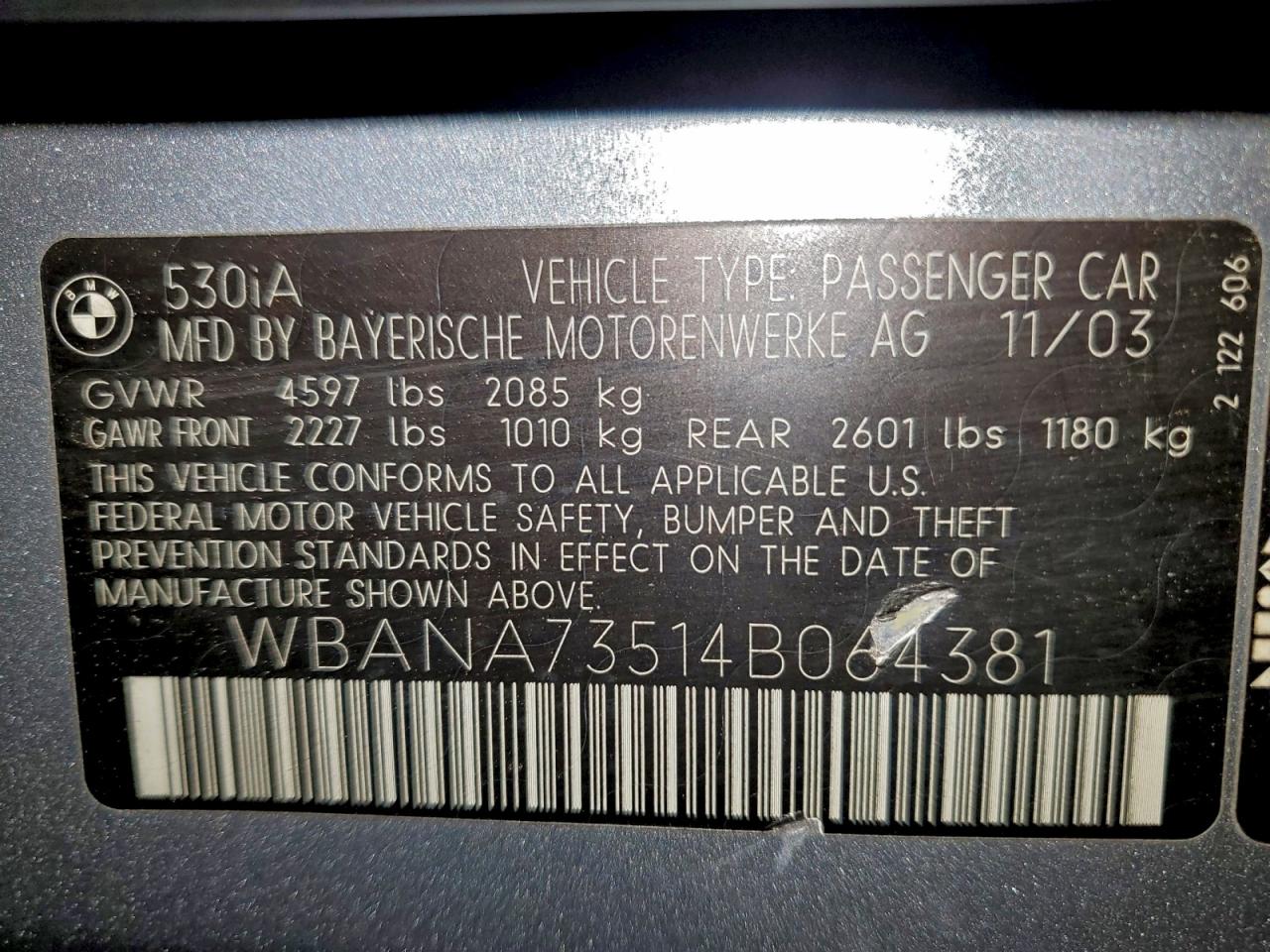 2004 Bmw 530 I Gray vin: WBANA73514B064381