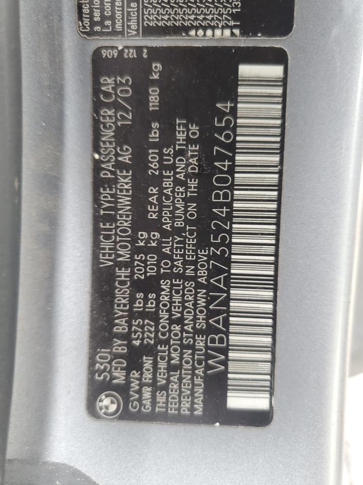 2004 Bmw 530 I Gray vin: WBANA73524B047654