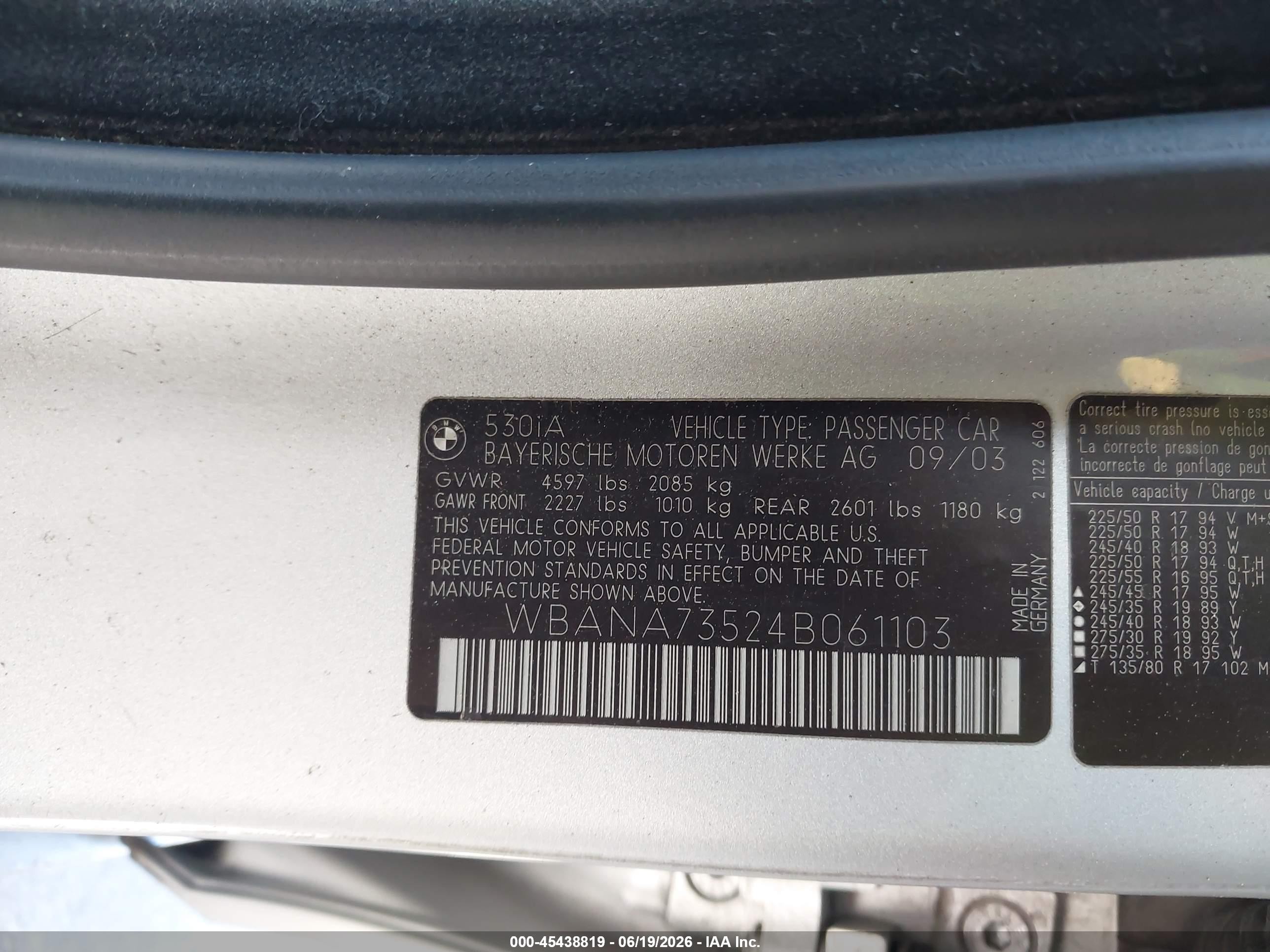 2004 Bmw 530i   Silver vin: WBANA73524B061103