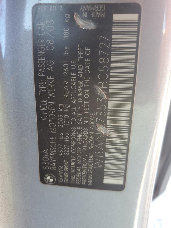 2004 Bmw 530 I Silver vin: WBANA73534B058727