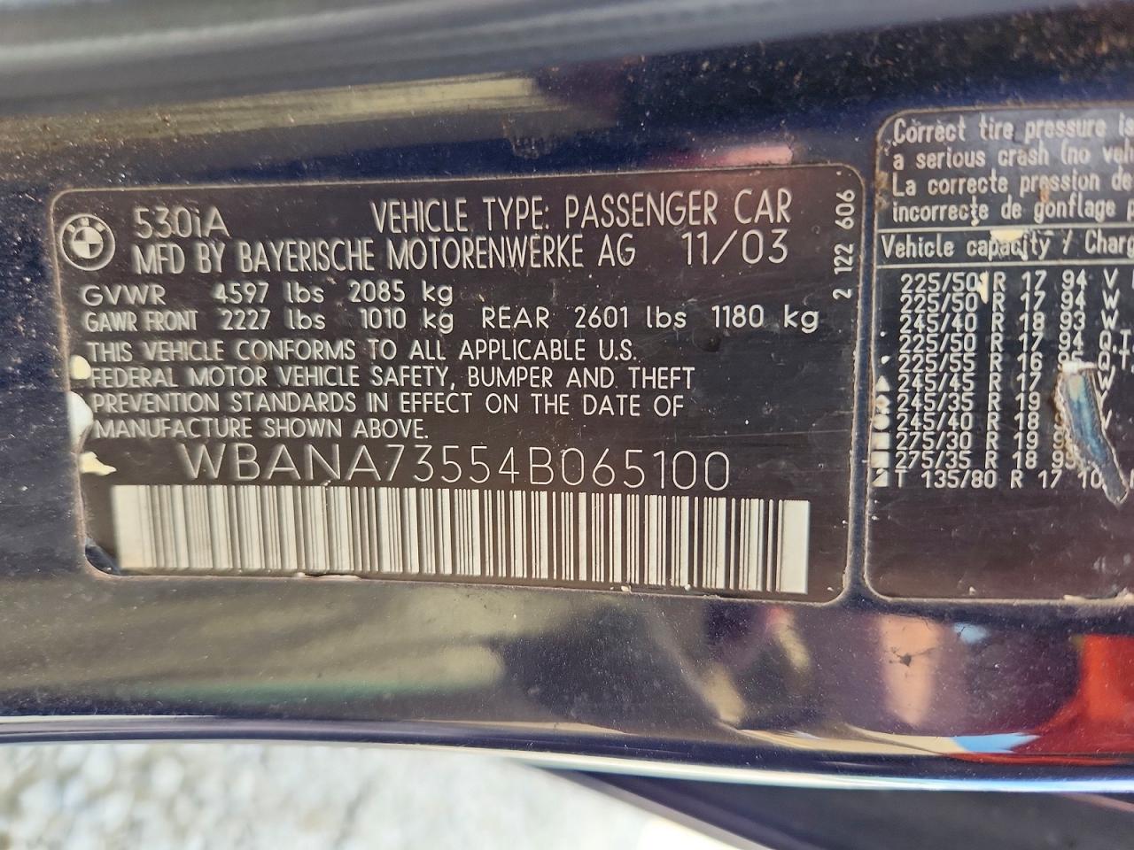 2004 Bmw 530 I Blue vin: WBANA73554B065100