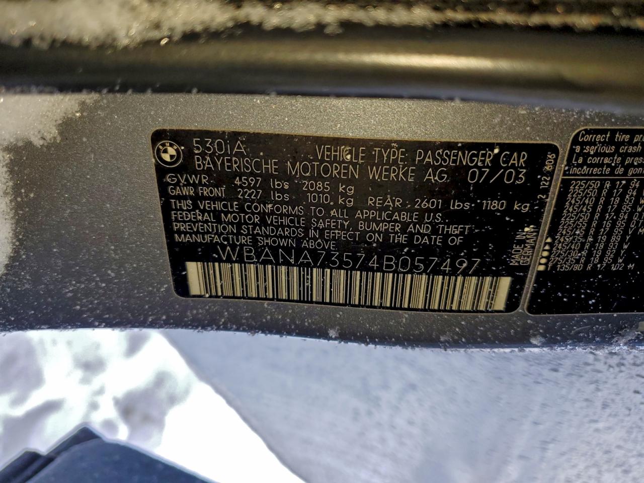 2004 Bmw 530 I Silver vin: WBANA73574B057497