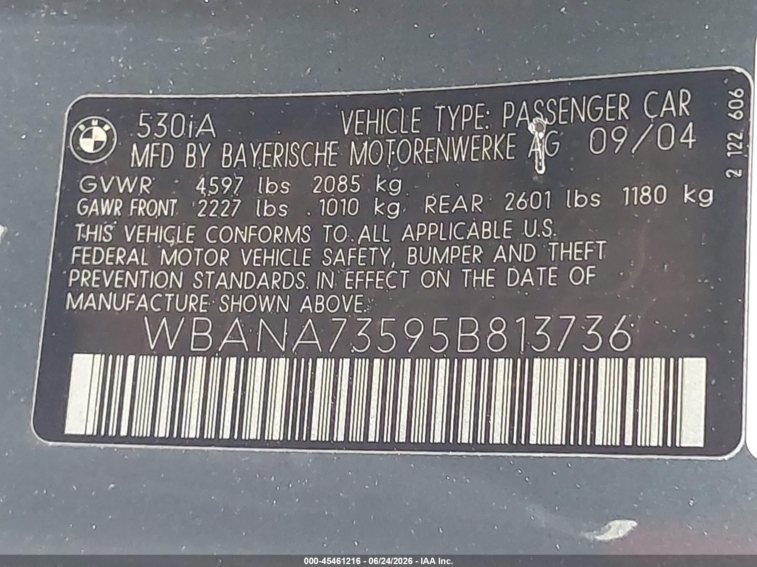 2005 Bmw 530i   Gray vin: WBANA73595B813736