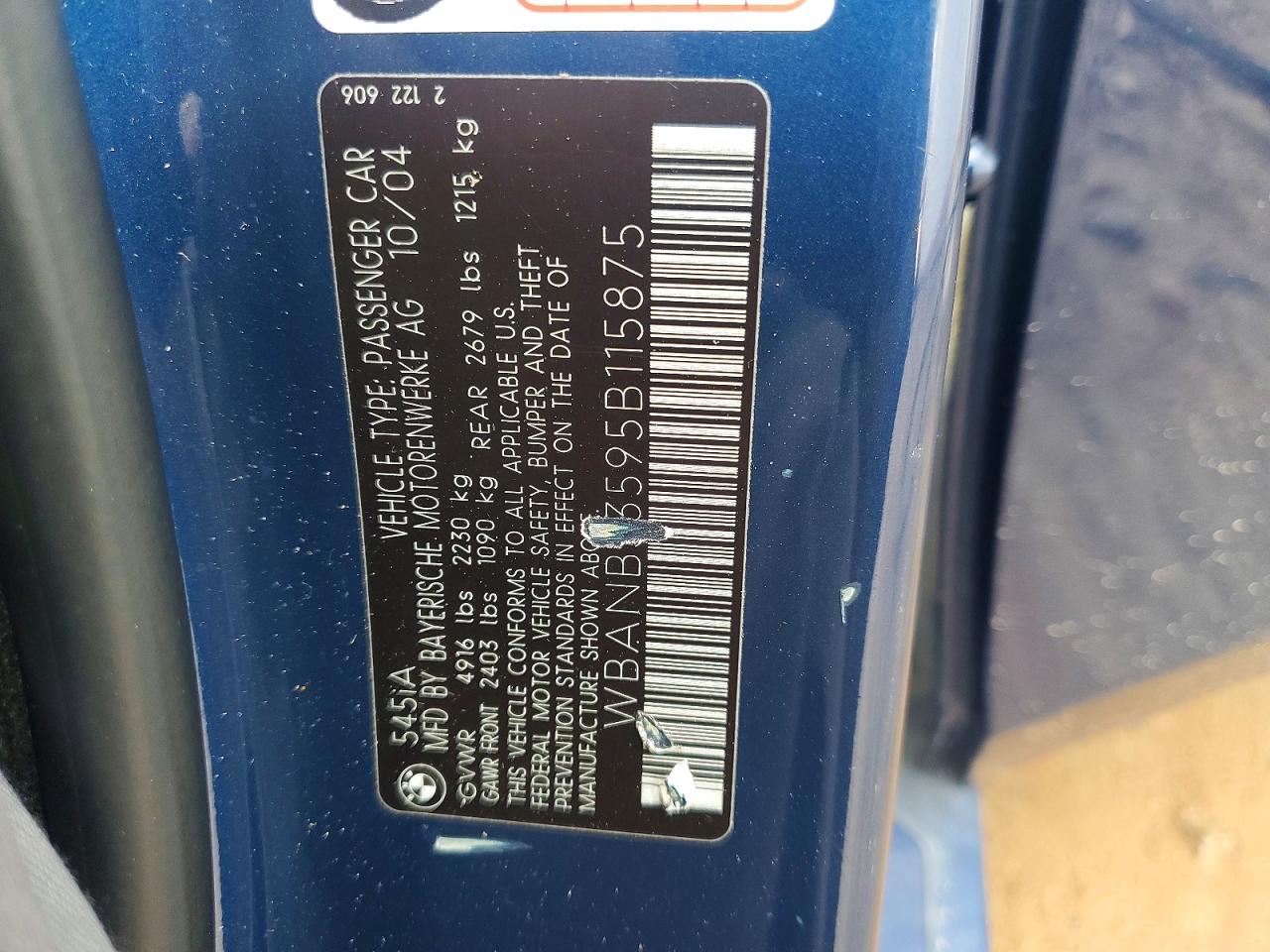 2005 Bmw 545 I Blue vin: WBANB33595B115875
