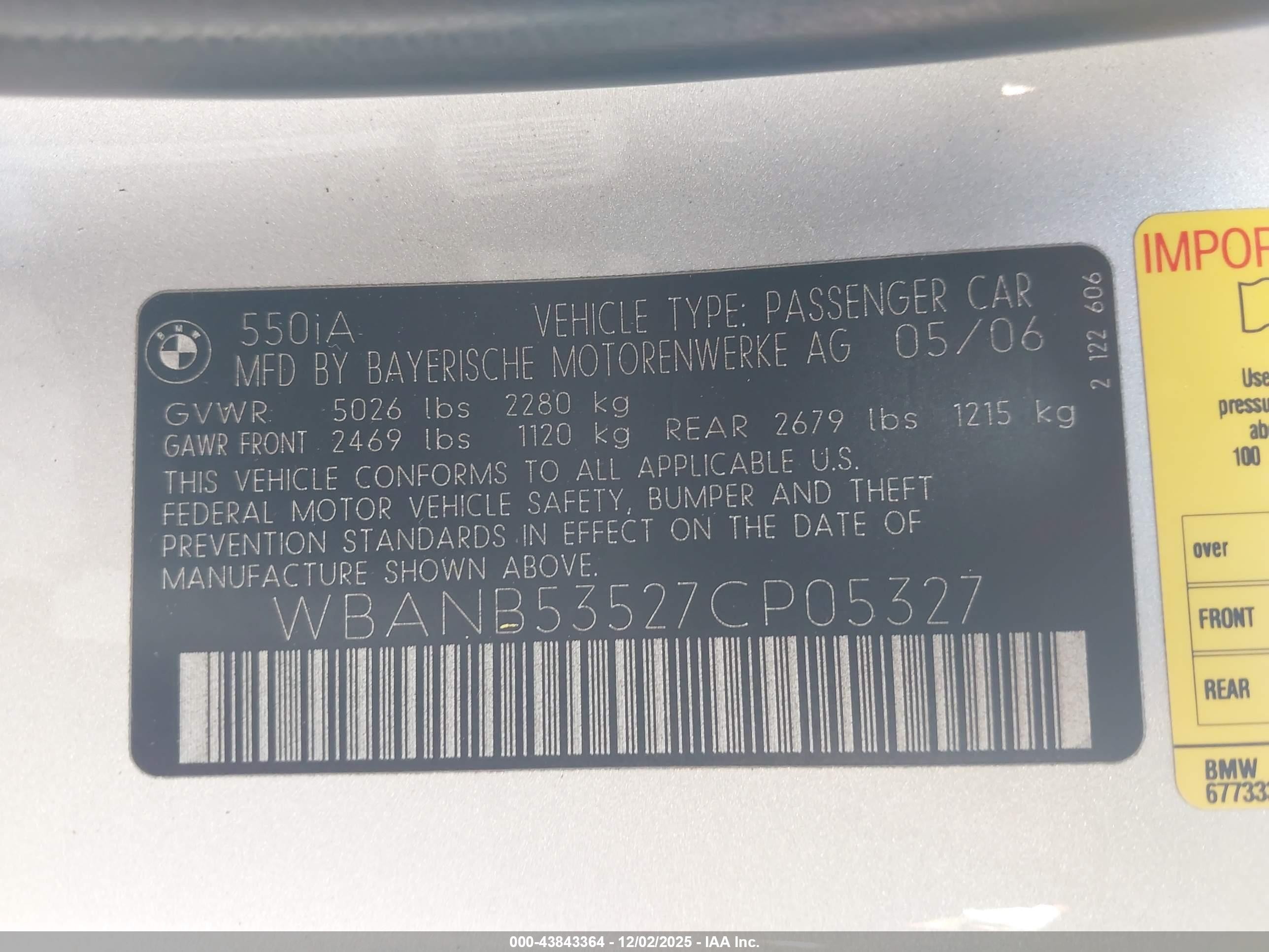 2007 Bmw 550i   Silver vin: WBANB53527CP05327