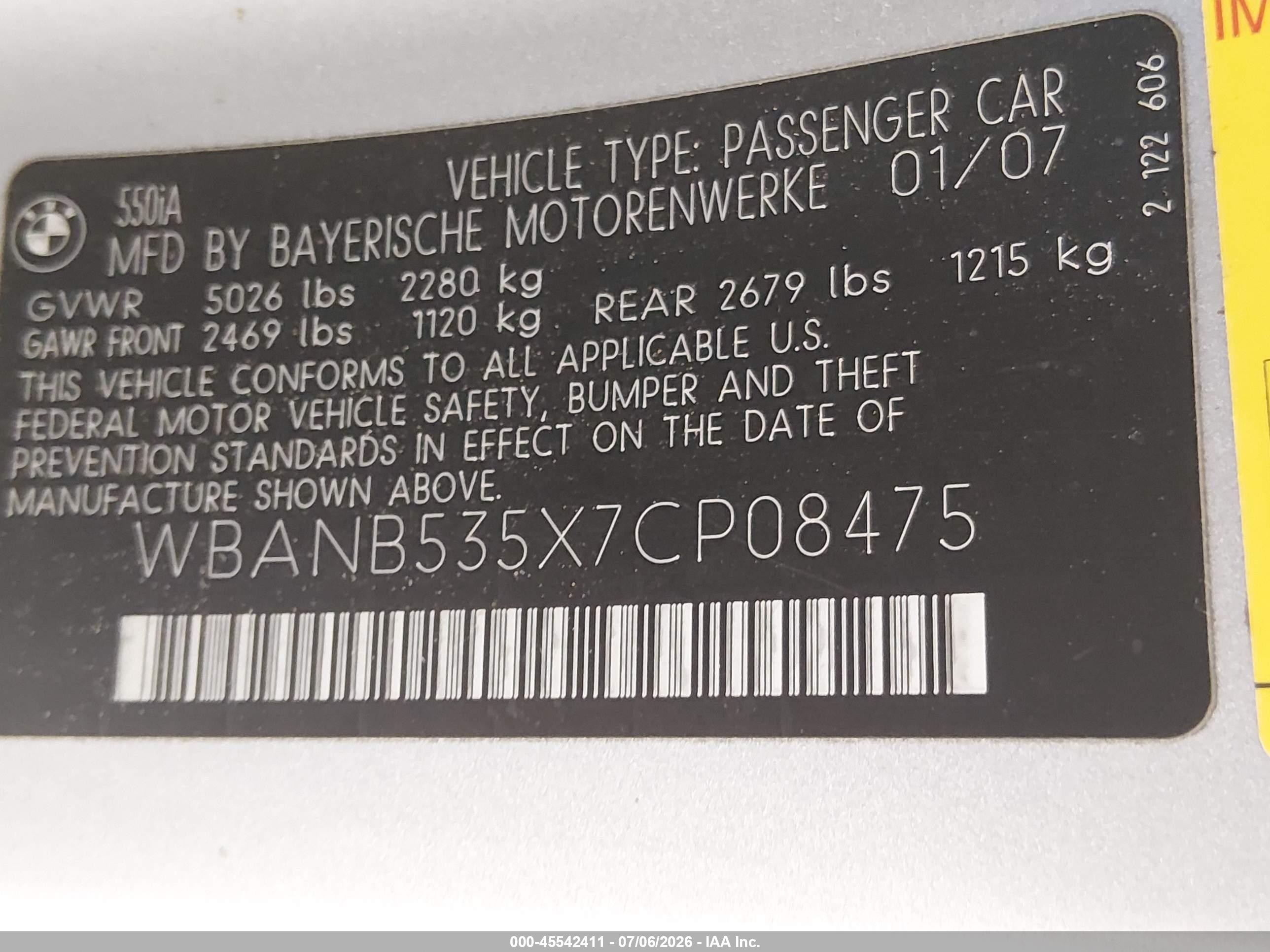 2007 Bmw 550i Silver vin: WBANB535X7CP08475
