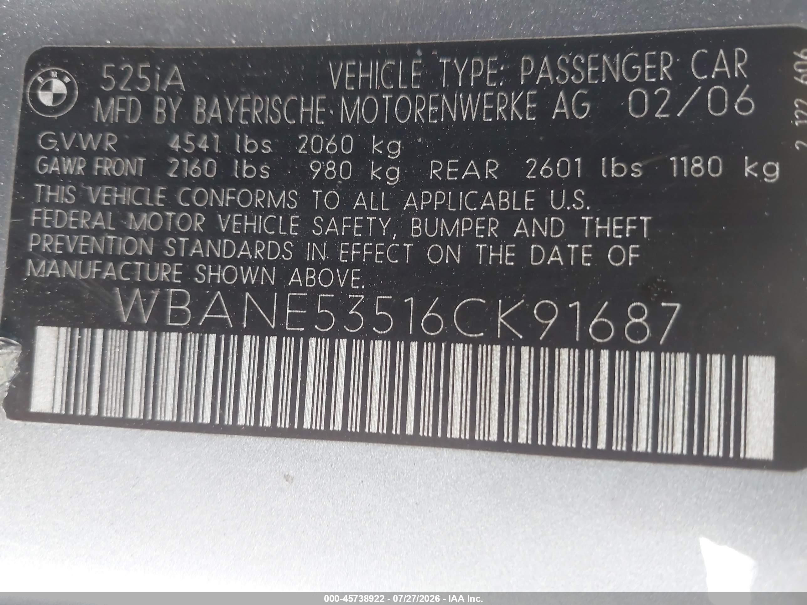 2006 Bmw 525i   Silver vin: WBANE53516CK91687