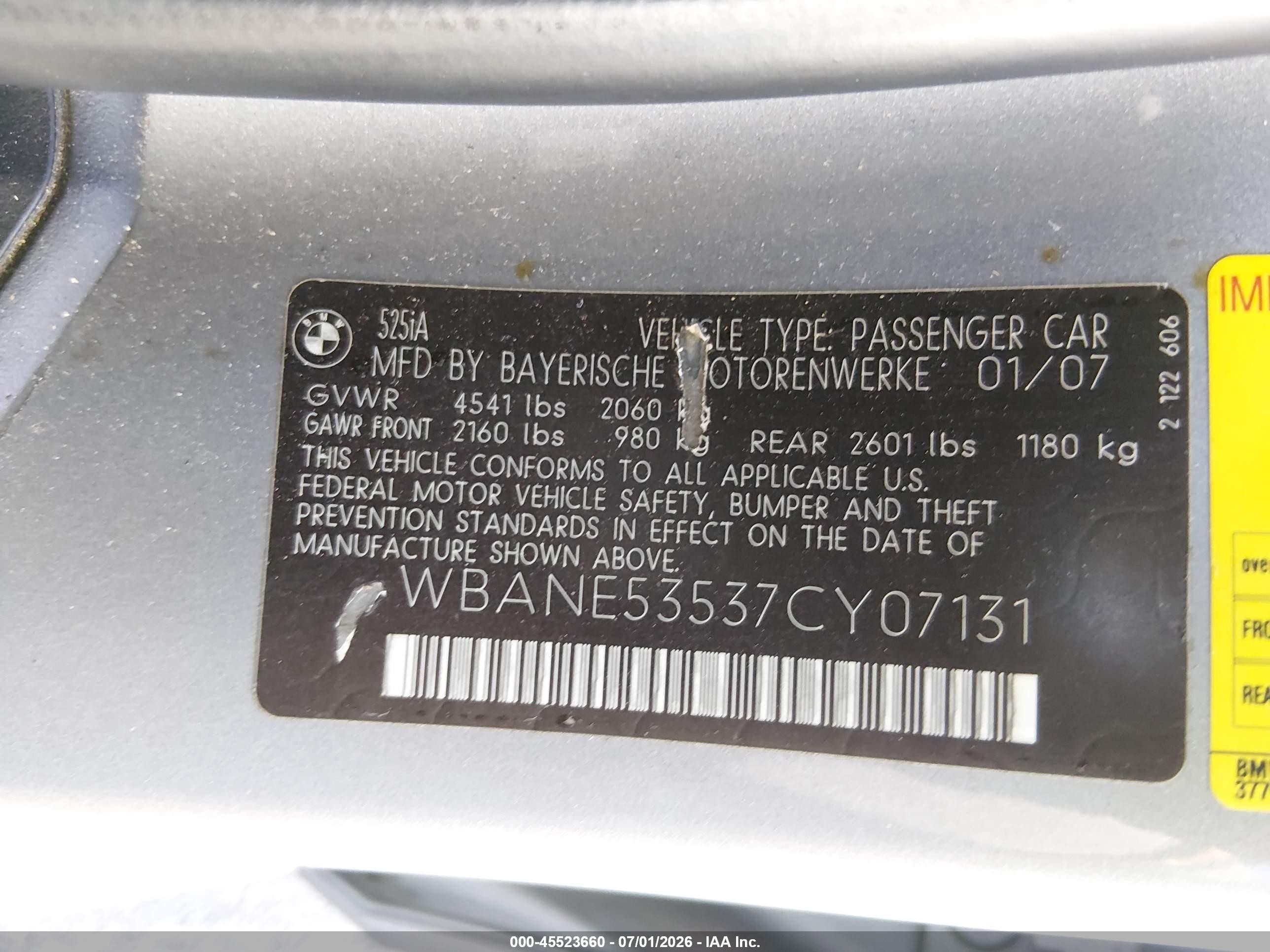 2007 Bmw 525i   Silver vin: WBANE53537CY07131