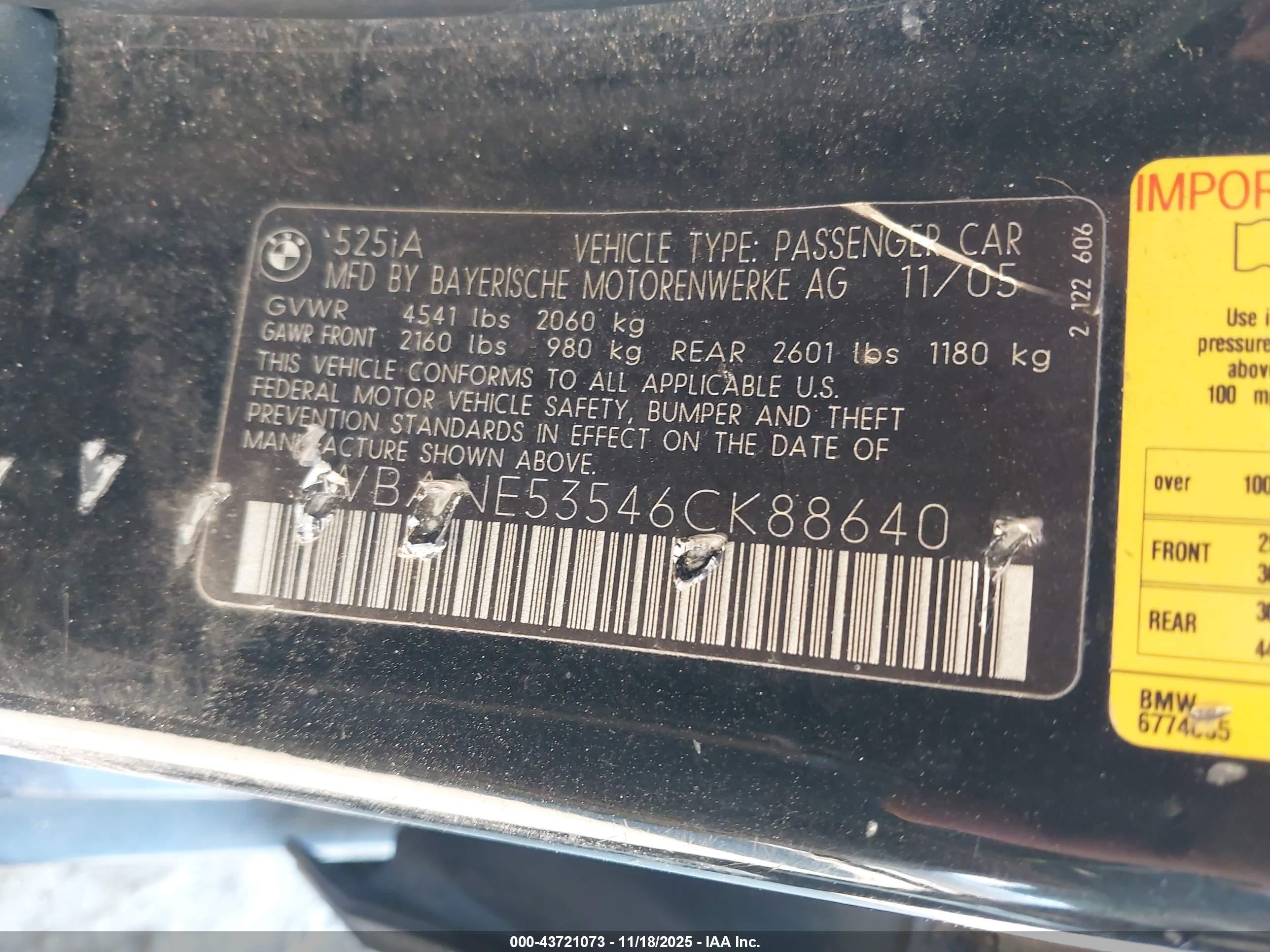 2006 Bmw 525i   Black vin: WBANE53546CK88640