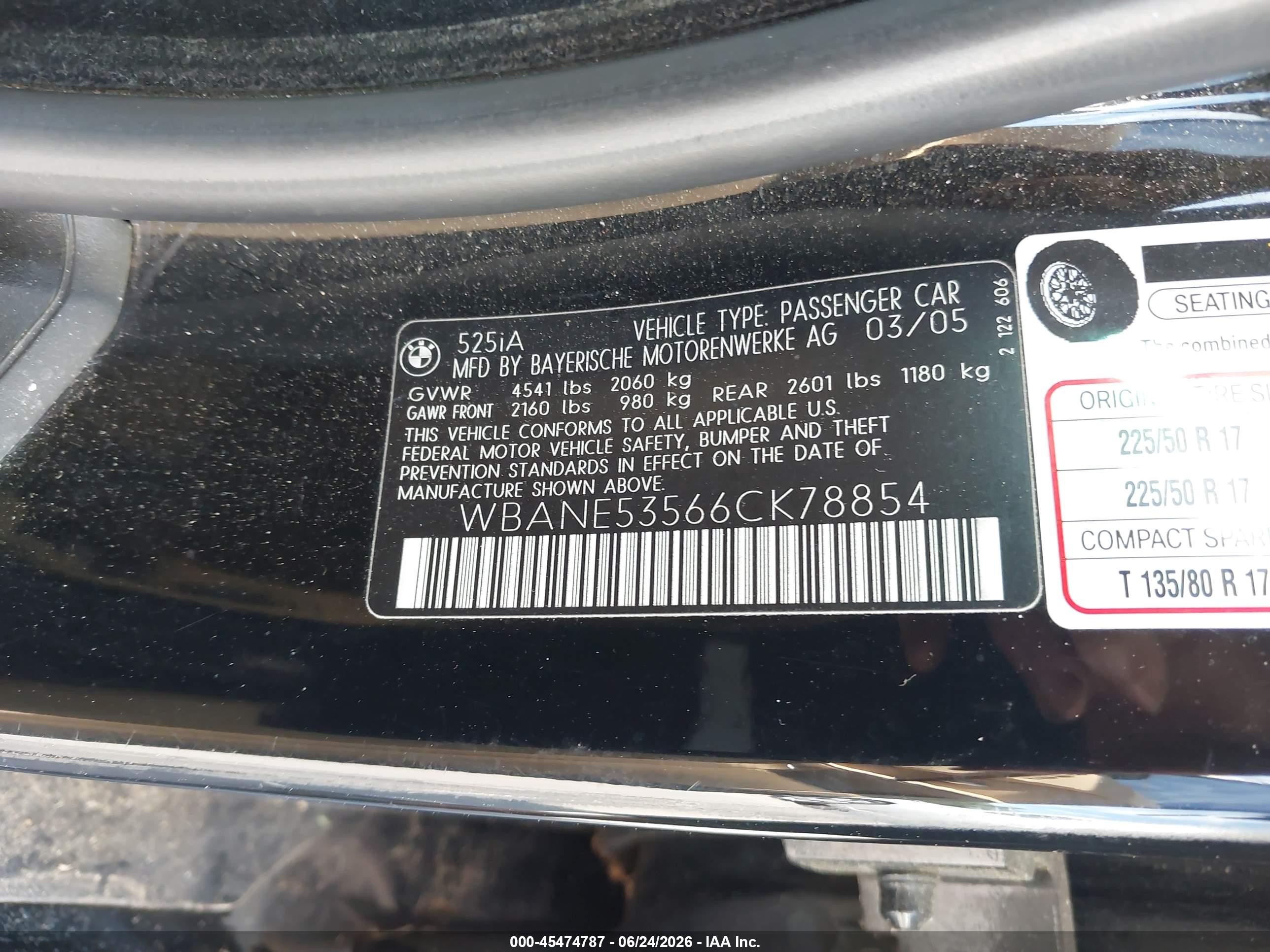 2006 Bmw 525i   Black vin: WBANE53566CK78854