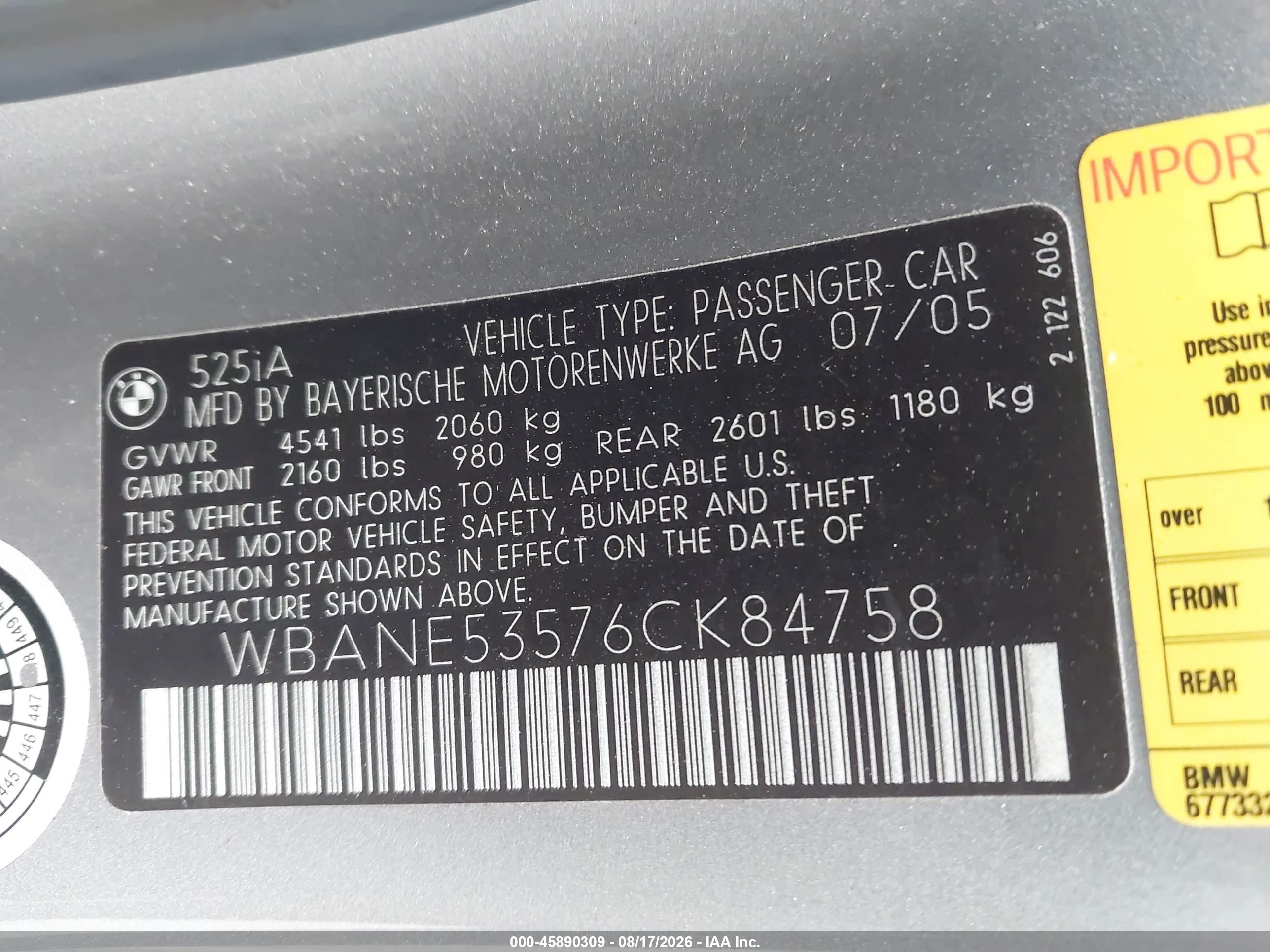 2006 Bmw 525i   Gray vin: WBANE53576CK84758