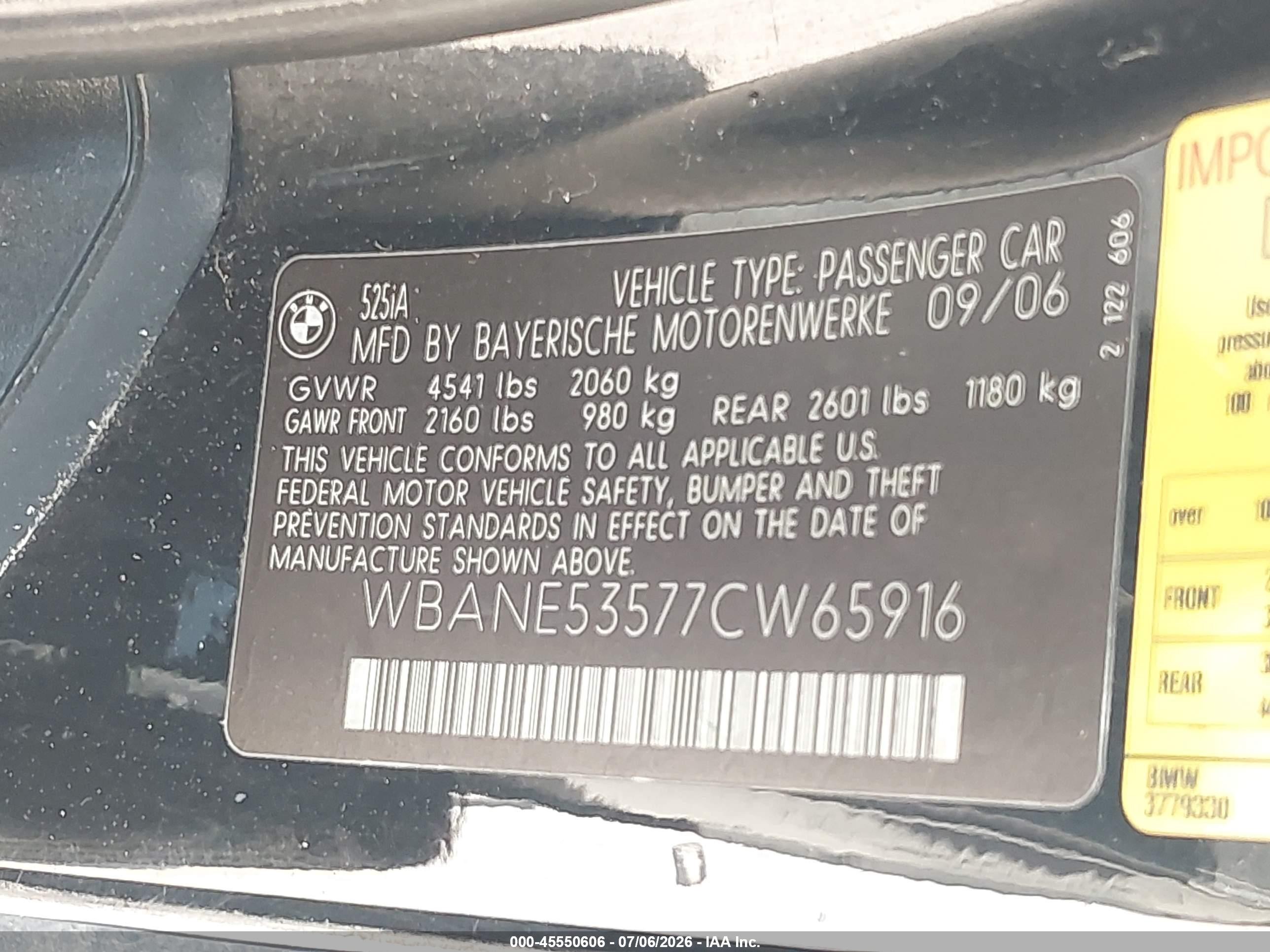 2007 Bmw 525i   Black vin: WBANE53577CW65916