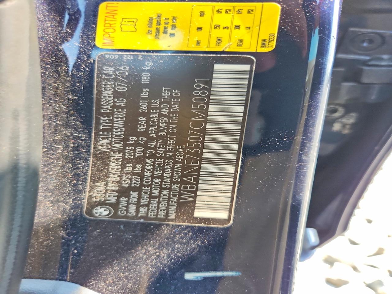 2007 Bmw 530 I Blue vin: WBANE73507CM50891