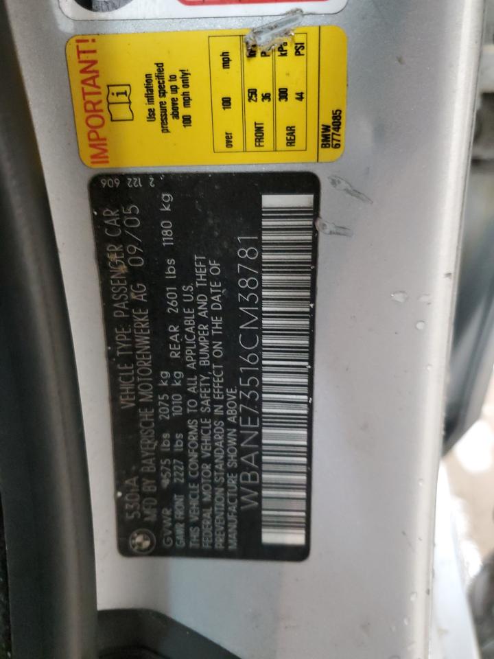 2006 Bmw 530 I Silver vin: WBANE73516CM38781