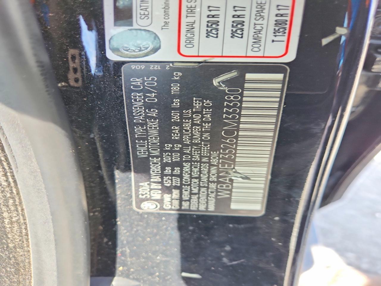 2006 Bmw 530 I Black vin: WBANE73526CM33380
