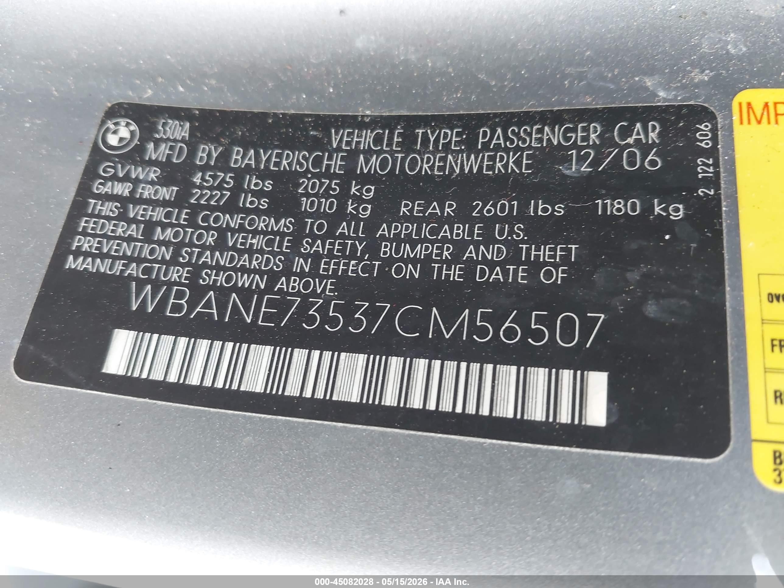 2007 Bmw 530i   Silver vin: WBANE73537CM56507