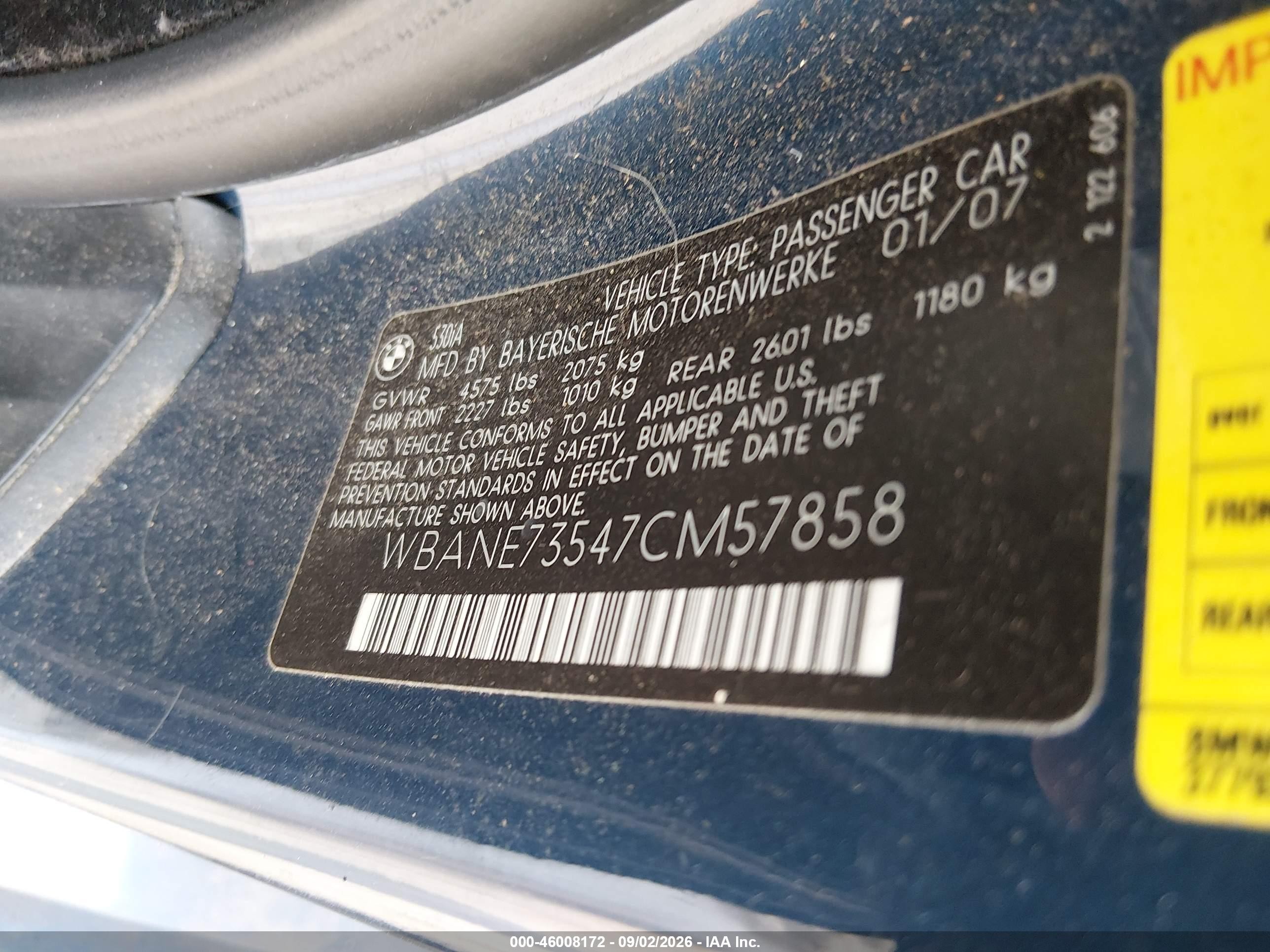 2007 Bmw 530i   Blue vin: WBANE73547CM57858