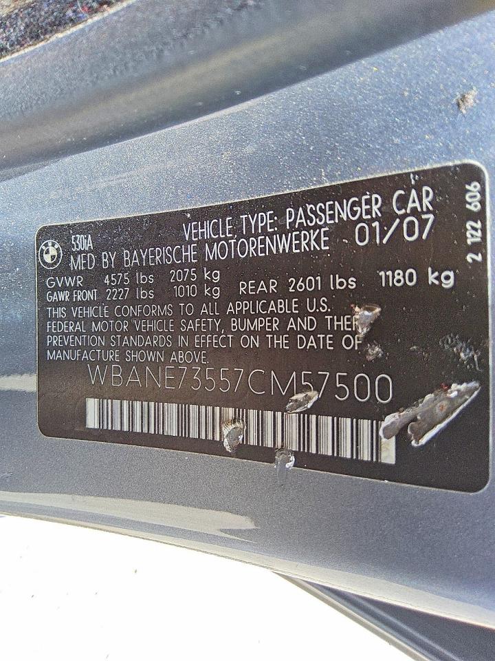 2007 Bmw 530 I Silver vin: WBANE73557CM57500