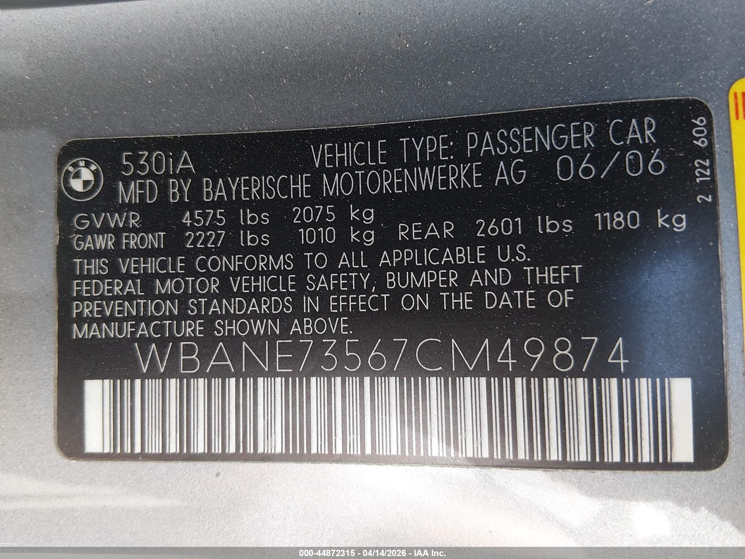 2007 Bmw 530i   Silver vin: WBANE73567CM49874