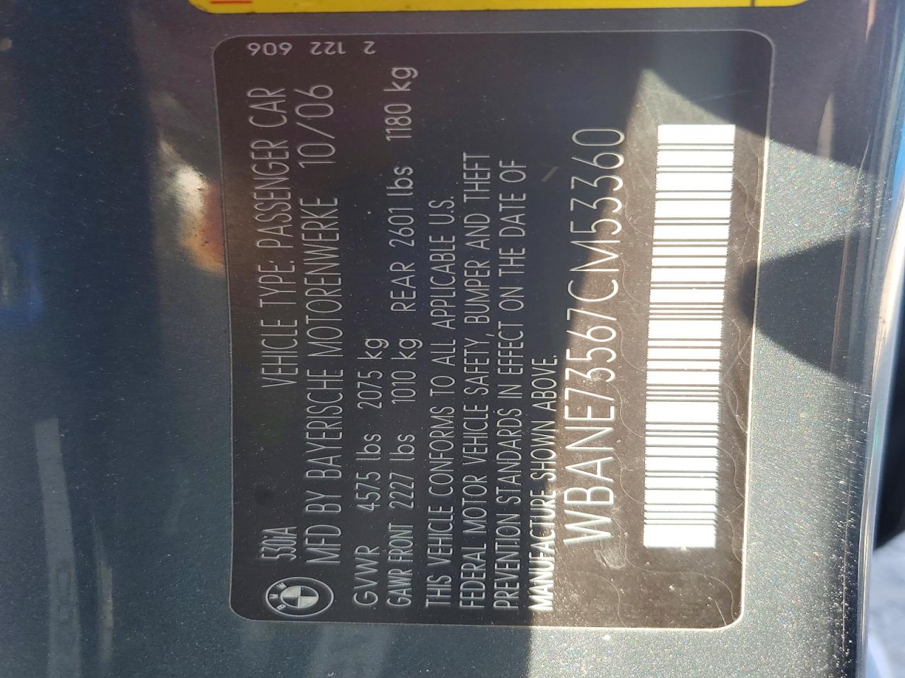 2007 Bmw 530 I Gray vin: WBANE73567CM53360