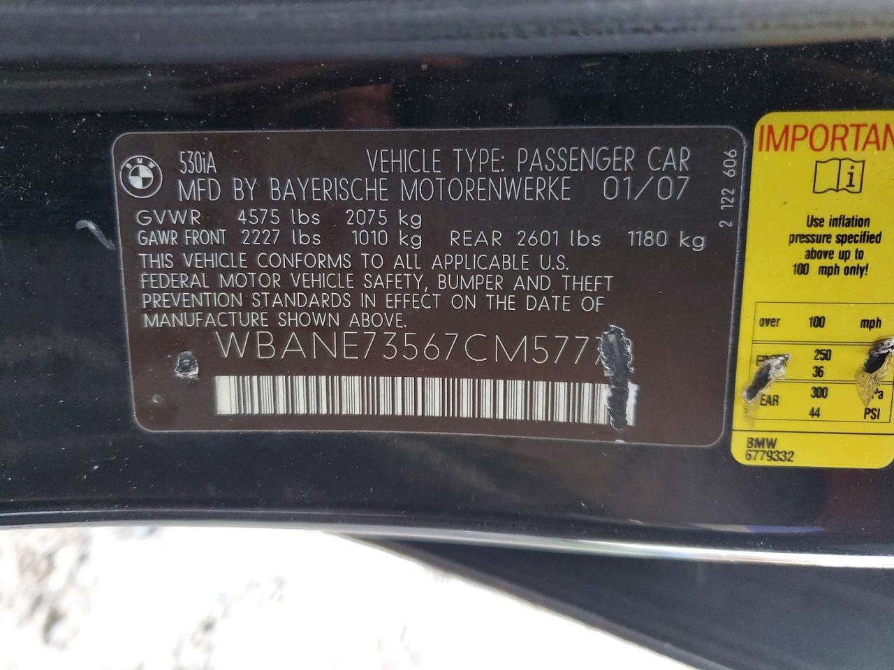 2007 Bmw 530 I Black vin: WBANE73567CM57778